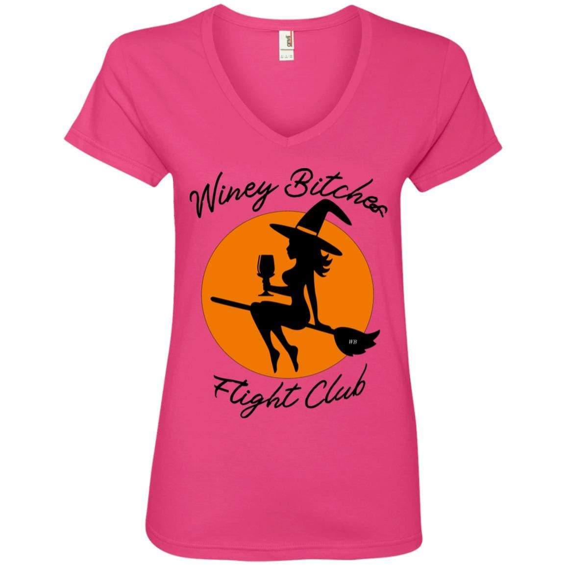 Winey Bitches Flight Club Ladies V-Neck T-Shirt | Funny Wine Lover Tee for Women | Perfect for Wine Tasting Parties & Girls Night Out