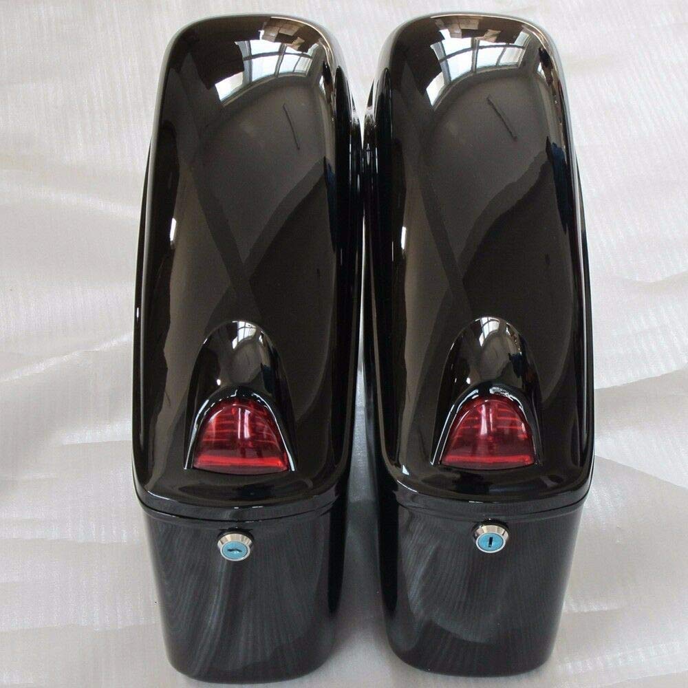 Black Hard Motorcycle Saddle Bags Trunk Luggage with LED Lights & Mounting Bracket - Durable Storage for Cruiser Bikes, Perfect for Long Rides & Road Trips