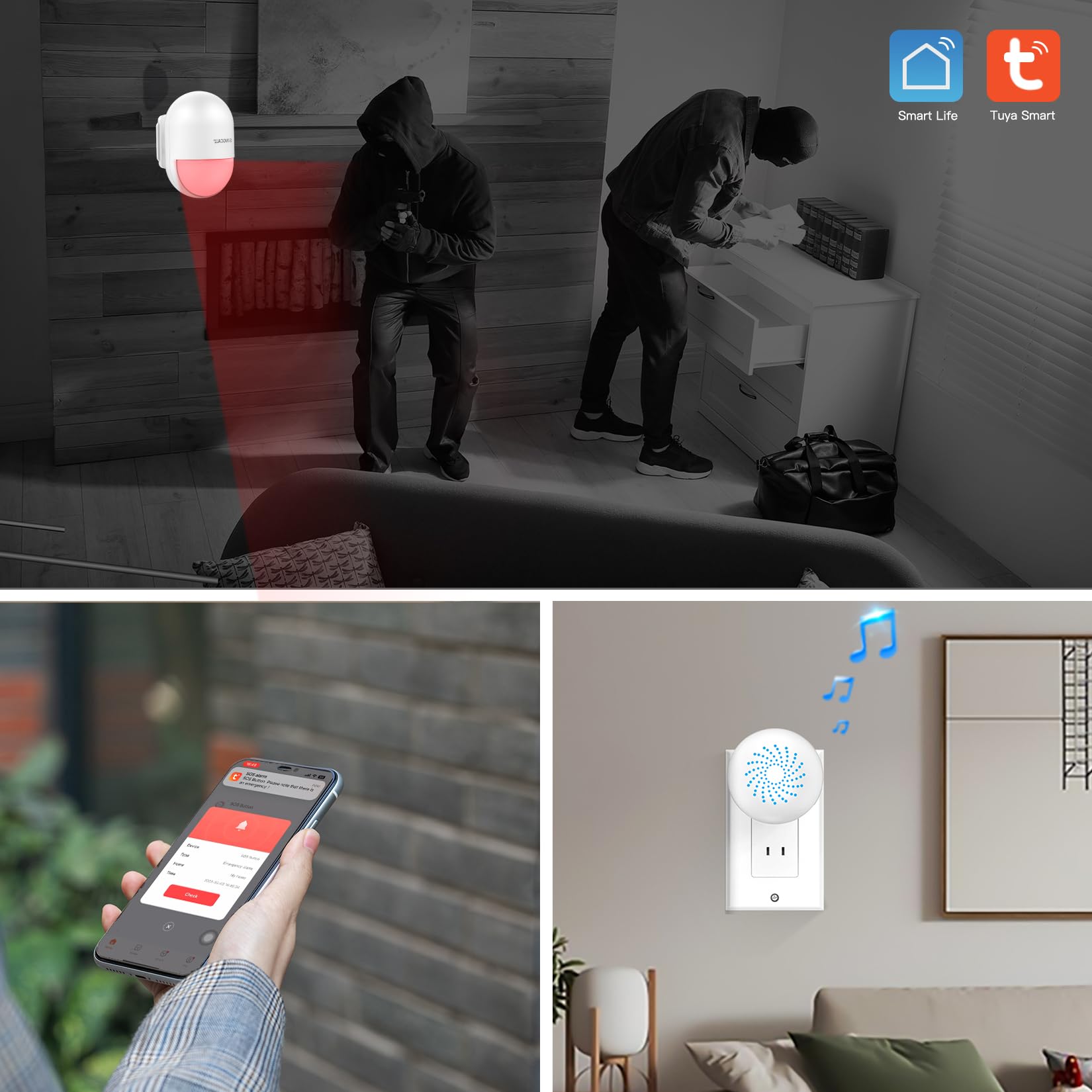 SINGCALL Wireless Motion Sensor Alarm - 2.4G WiFi Smart Home Security System for Driveway, Indoor & Outdoor Use | Motion Detector Alert with Instant Notification | Perfect for Home, Garage, Office & Warehouse Protection