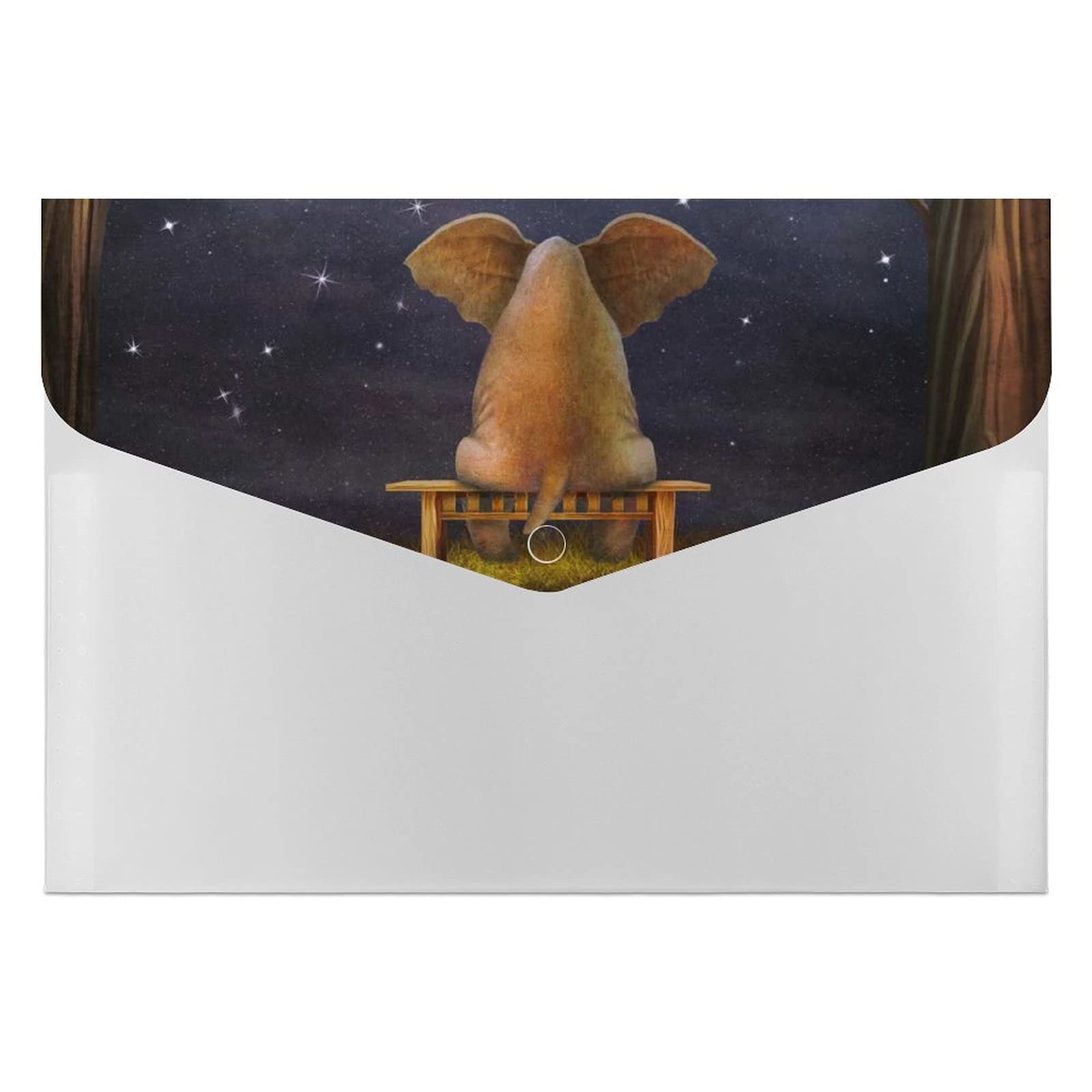 Night Forest Elephant on Bench Expandable File Folder - Accordion Document Organizer with Pockets for Office, School & Home Organization