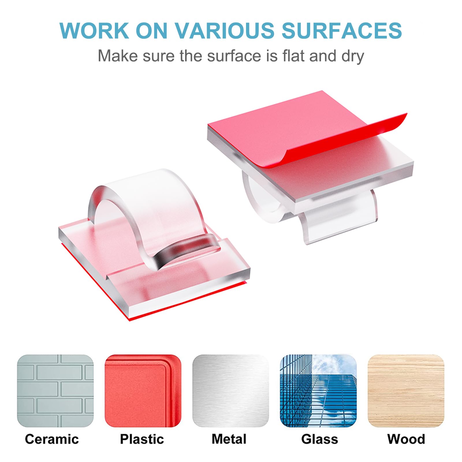 100PCS Self Adhesive Cable Clips - Strong Cord Organizer for Desk, Wall & Home Office - Clear Cable Management Clips for Wires, Chargers & Electronics - Perfect for Organizing Cords in Living Room, Bedroom & Workspace