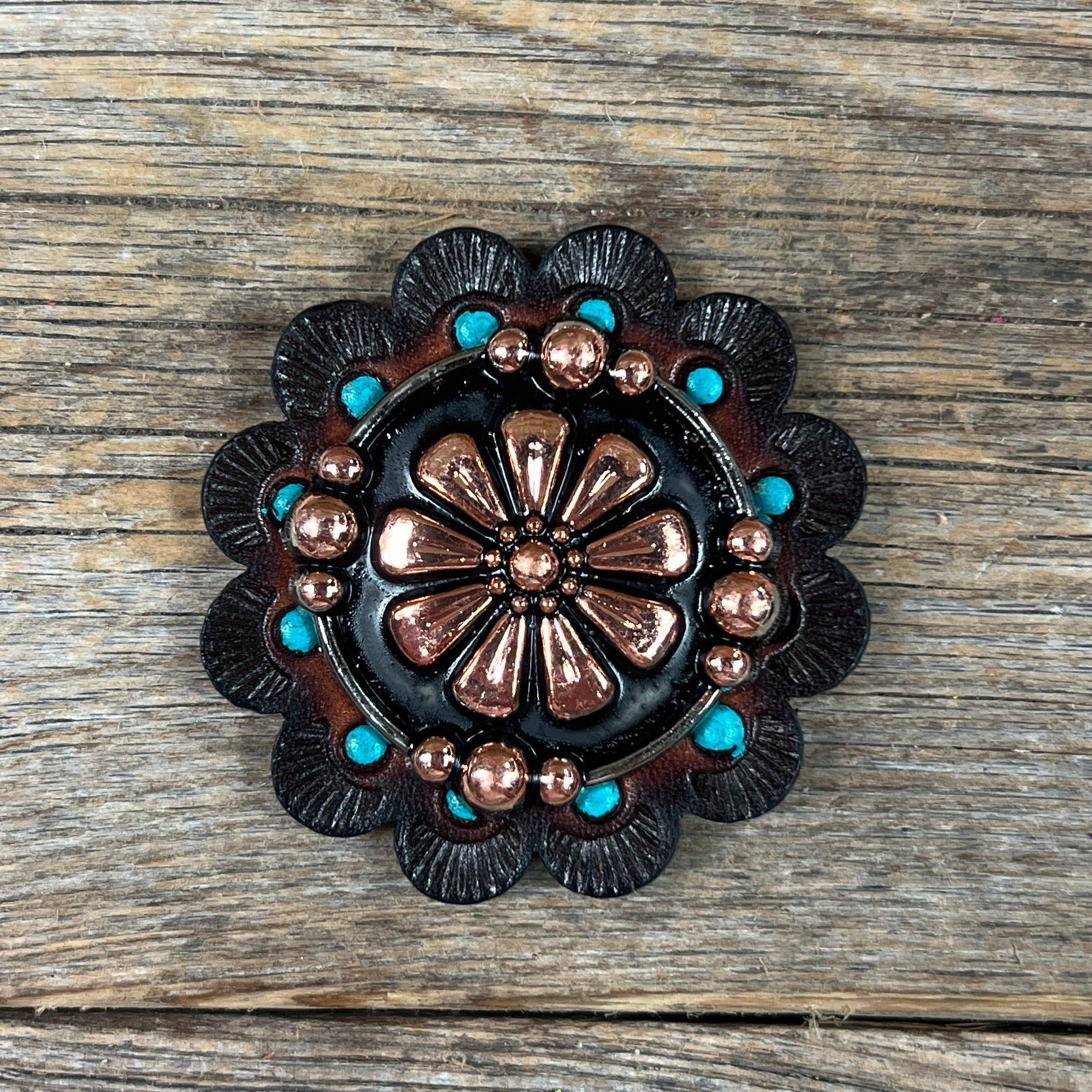 Western Copper Flower Concho Belt Buckle W196 - Vintage Style Cowboy Accessory for Jeans, Boots & Western Outfits