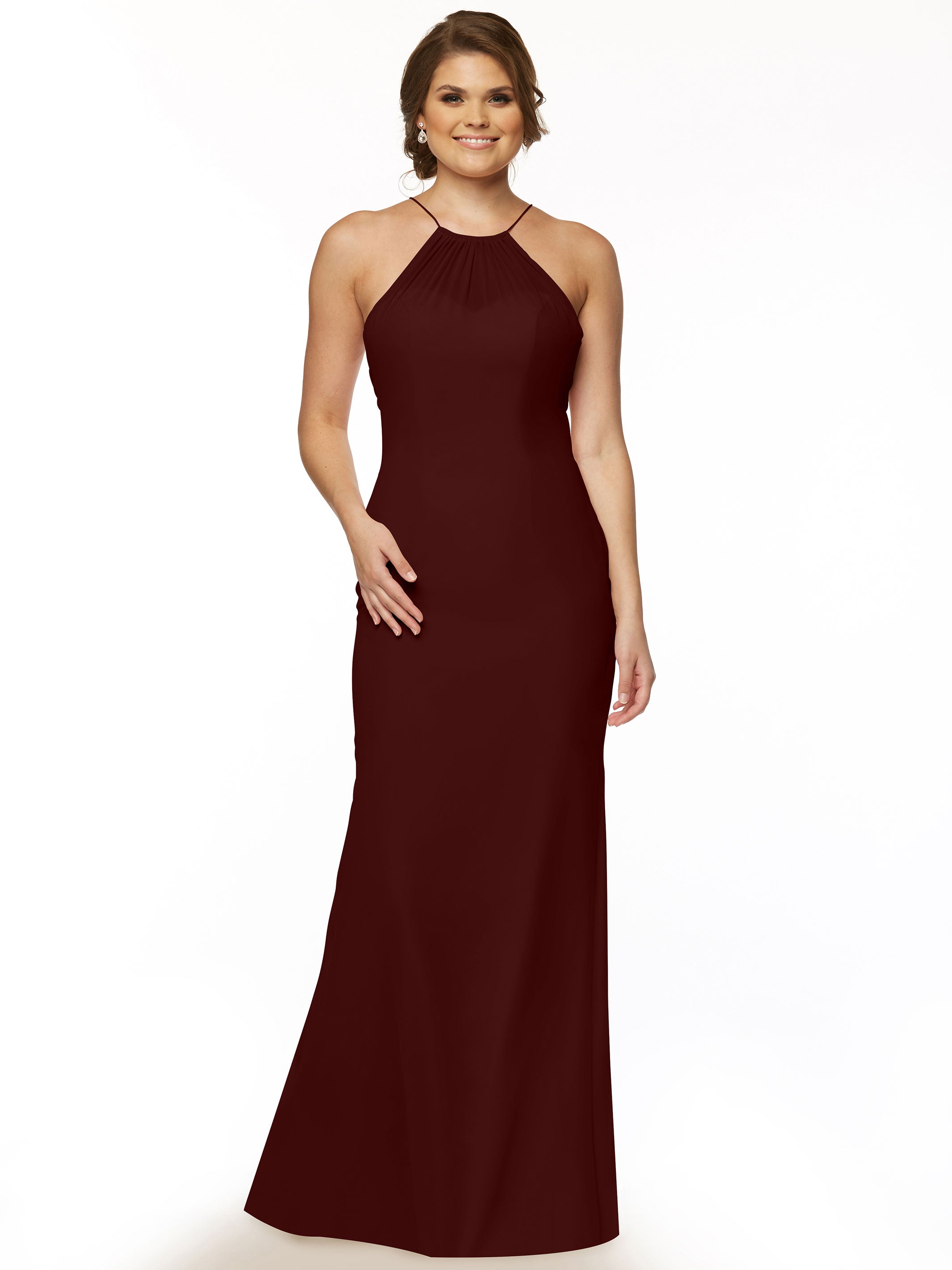 Elegant 80083 Fit and Flare Chiffon Bridesmaid Dress with Halter Neckline - Perfect for Weddings, Formal Events & Special Occasions