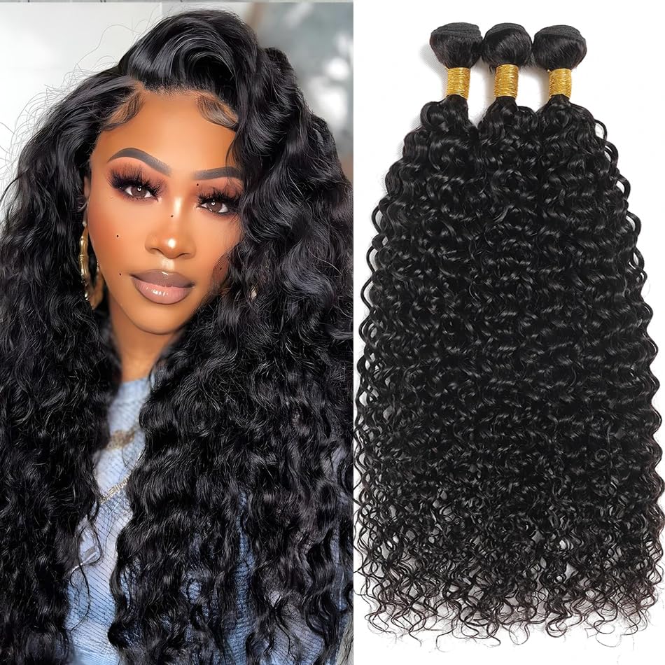 Vanlov Brazilian Water Wave Wet & Wavy Human Hair Weave Bundles - 100% Remy Curly Hair Extensions for Natural Look | Perfect for Daily Wear, Parties & Special Occasions