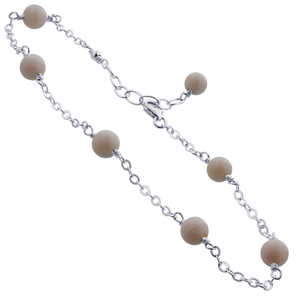 Elegant White Simulated Agate Sterling Silver Anklet Bracelet for Women - Perfect for Beach, Summer & Boho Fashion