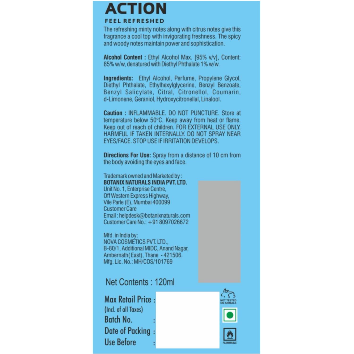 Brew ACTION No Gas Body Spray for Men & Women | Refreshing Mint, Ice & Sea Scent | 120ml Deodorant | Perfect for Gym, Travel & Daily Freshness
