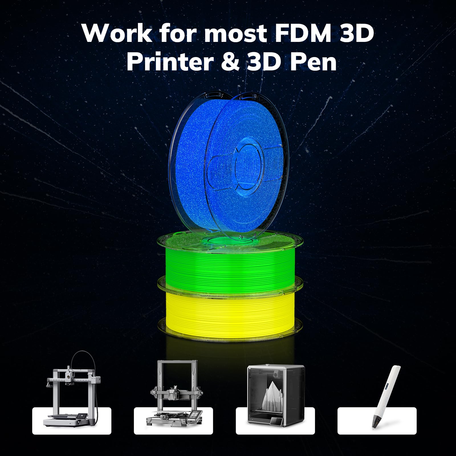 AMOLEN 1.75mm Glow in The Dark Blue PLA 3D Printer Filament - 1kg Spool (2.2lbs) with UV Reactive Properties, ±0.02mm Precision for FDM Printers | Perfect for Nightlight Decorations, Cosplay Props & Educational Science Projects