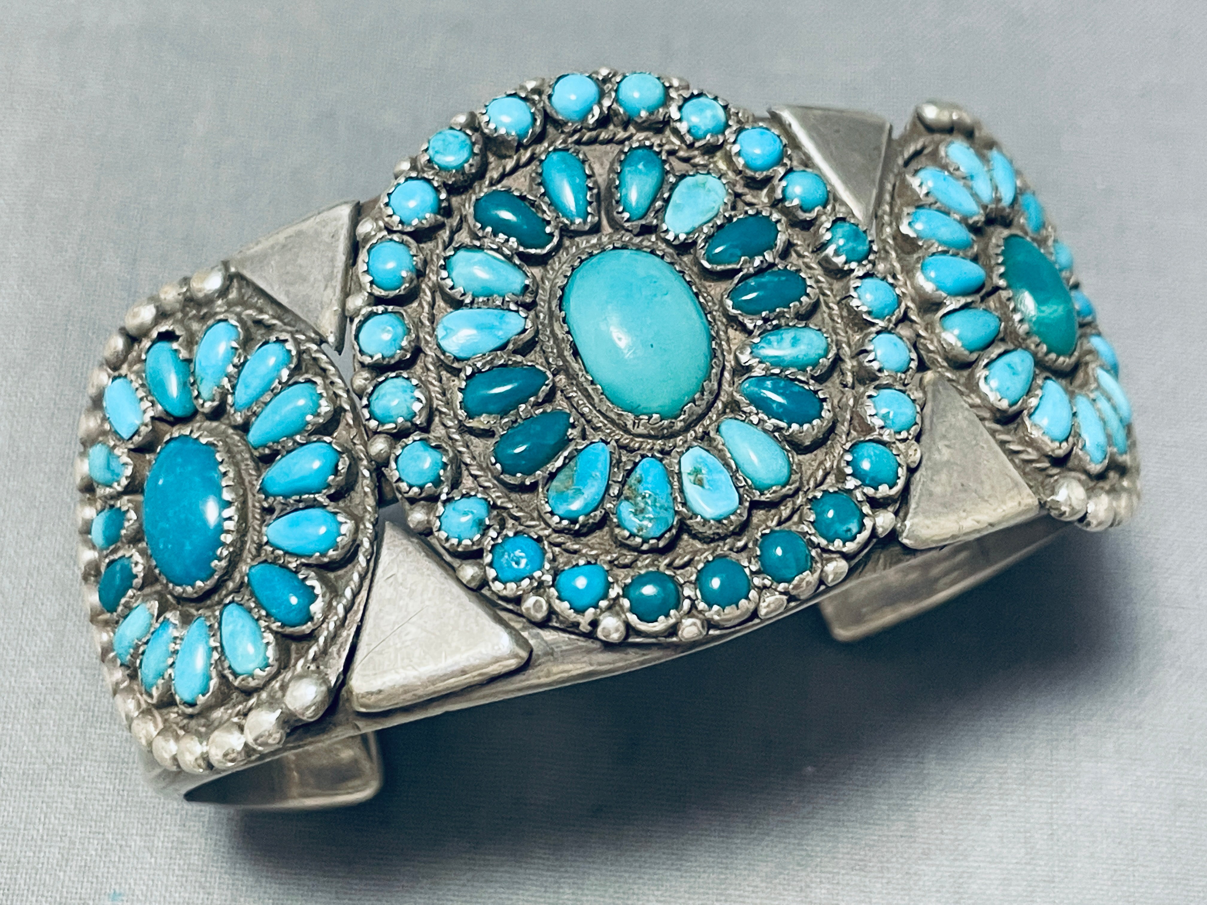 1920's Vintage Museum Native American Navajo Turquoise Sterling Silver Bracelet