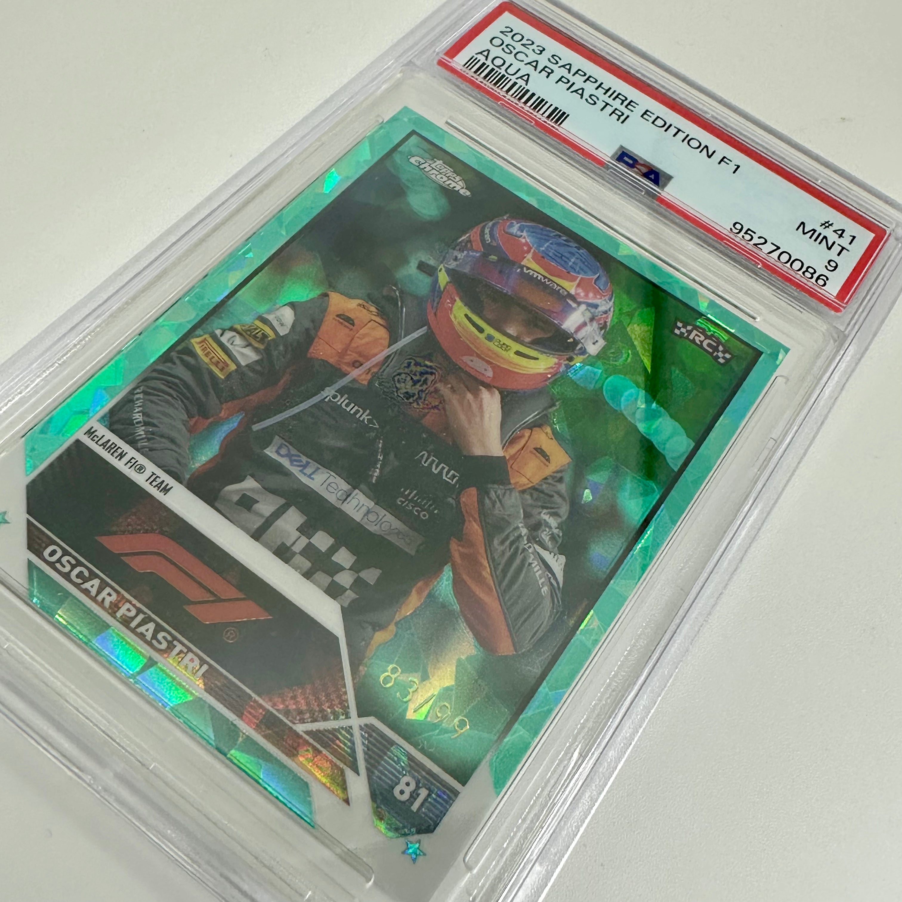 2023 Topps Chrome F1 Oscar Piastri #41 PSA 9 Rookie Card - 83/99 Aqua Sapphire Edition | Collectible Racing Memorabilia for F1 Fans & Sports Card Enthusiasts