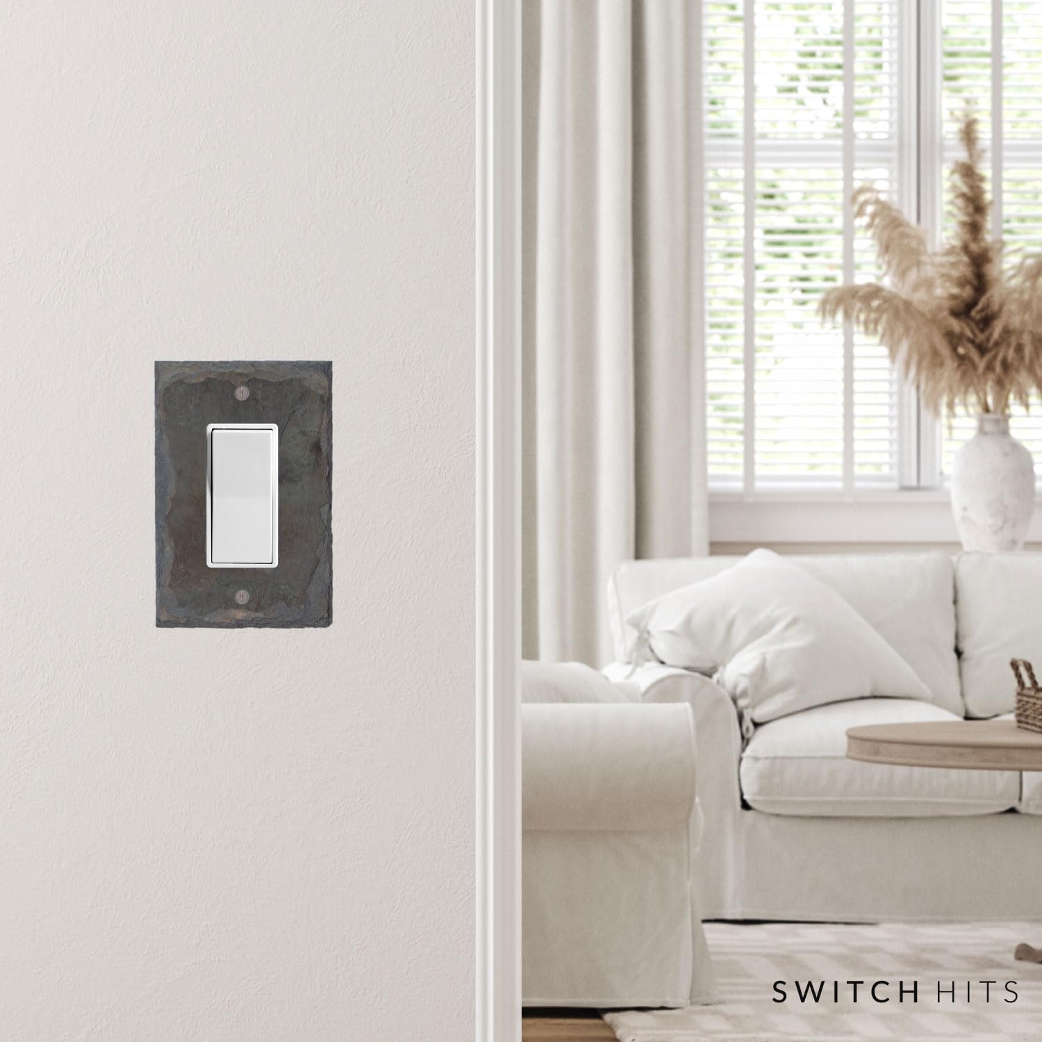 Decorative Recycled Vermont Slate Electrical Switch Plate Outlet Wall Plate - 1 Gang GFCI Rocker, Decora Single Light Switch Cover (3.25” W x 5” H) - Perfect for Home Renovation & Interior Design Projects