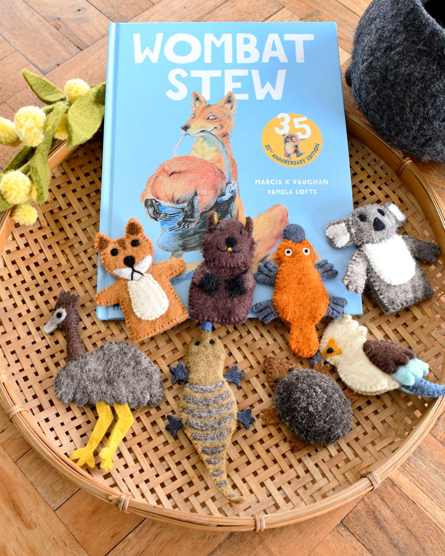 Wombat Stew Finger Puppets Set - 6 Piece Australian Animal Puppets for Kids Storytelling & Early Education - Perfect for Classroom Activities & Bedtime Stories