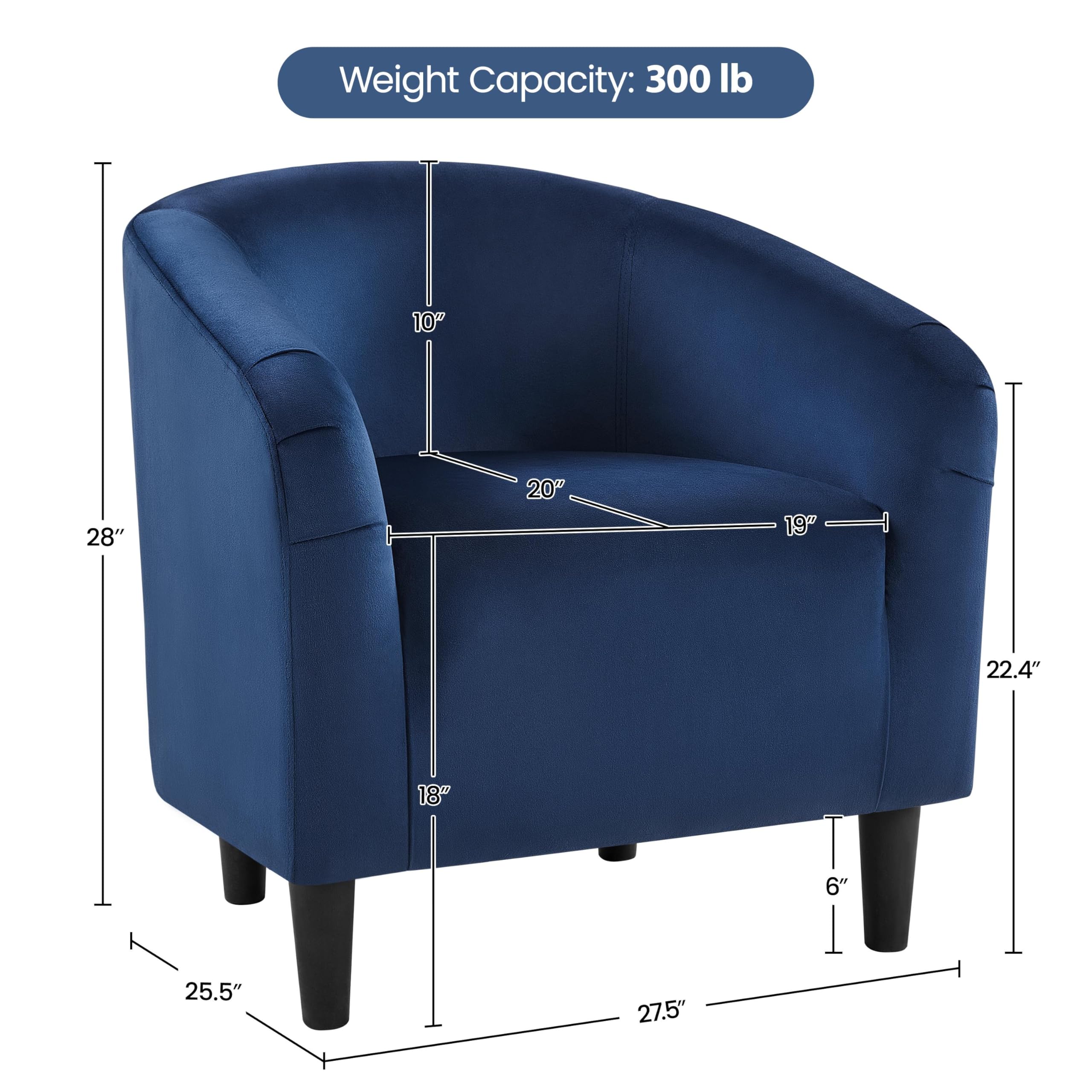 Yaheetech Velvet Club Chair - Modern Tufted Accent Armchair with Solid Wood Legs, Upholstered Barrel Chair for Living Room, Bedroom, Study or Office Waiting Area - Navy Blue Velvet Lounge Chair for Reading Nook, Conversation Seating or Cozy Home Decor