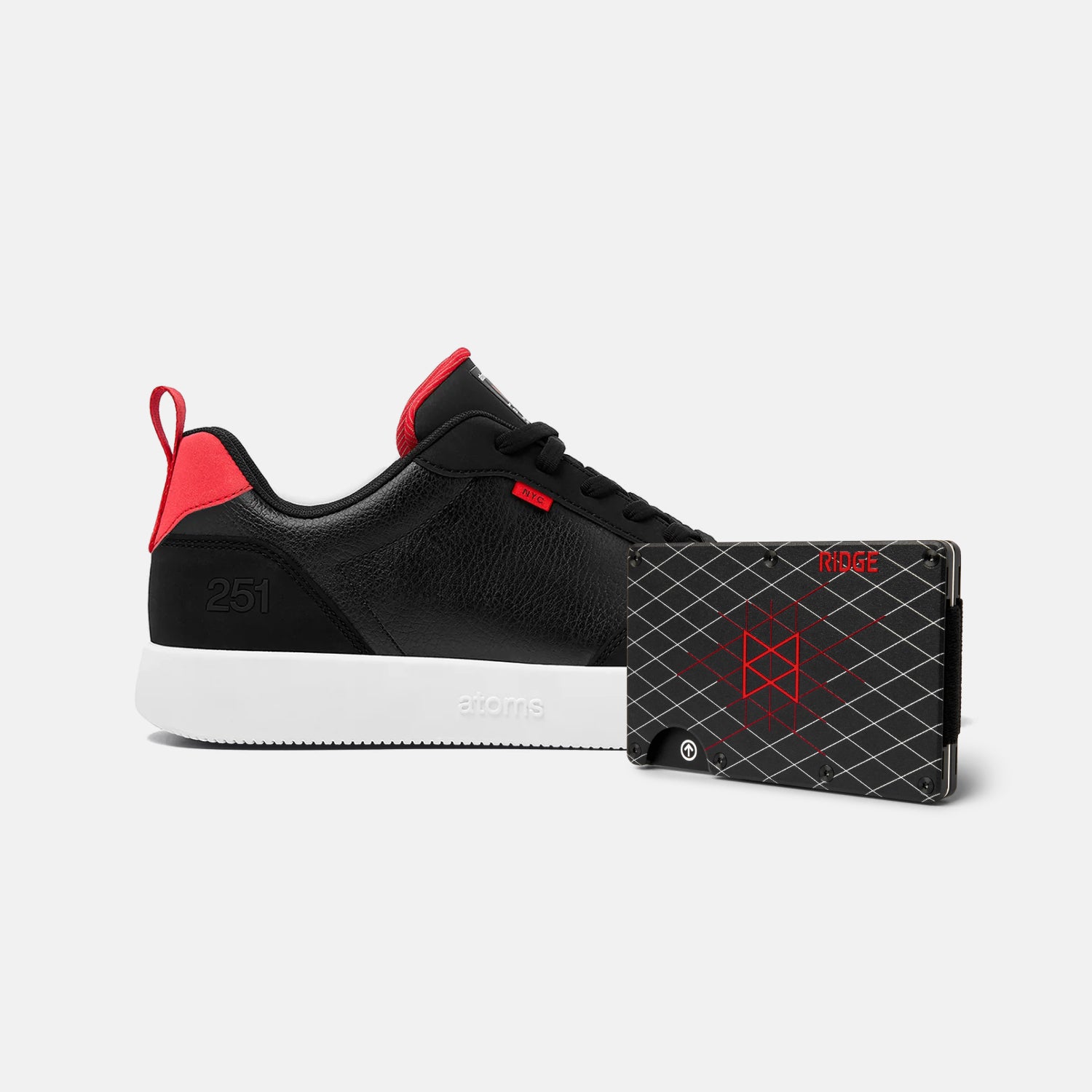 Atoms 251 Low Sneakers - Red & Black Mens Casual Shoes + Ridge Wallet Slim RFID Blocking | MKBHD Edition | Perfect for Everyday Wear, Travel & Dark Mode Tech Enthusiasts