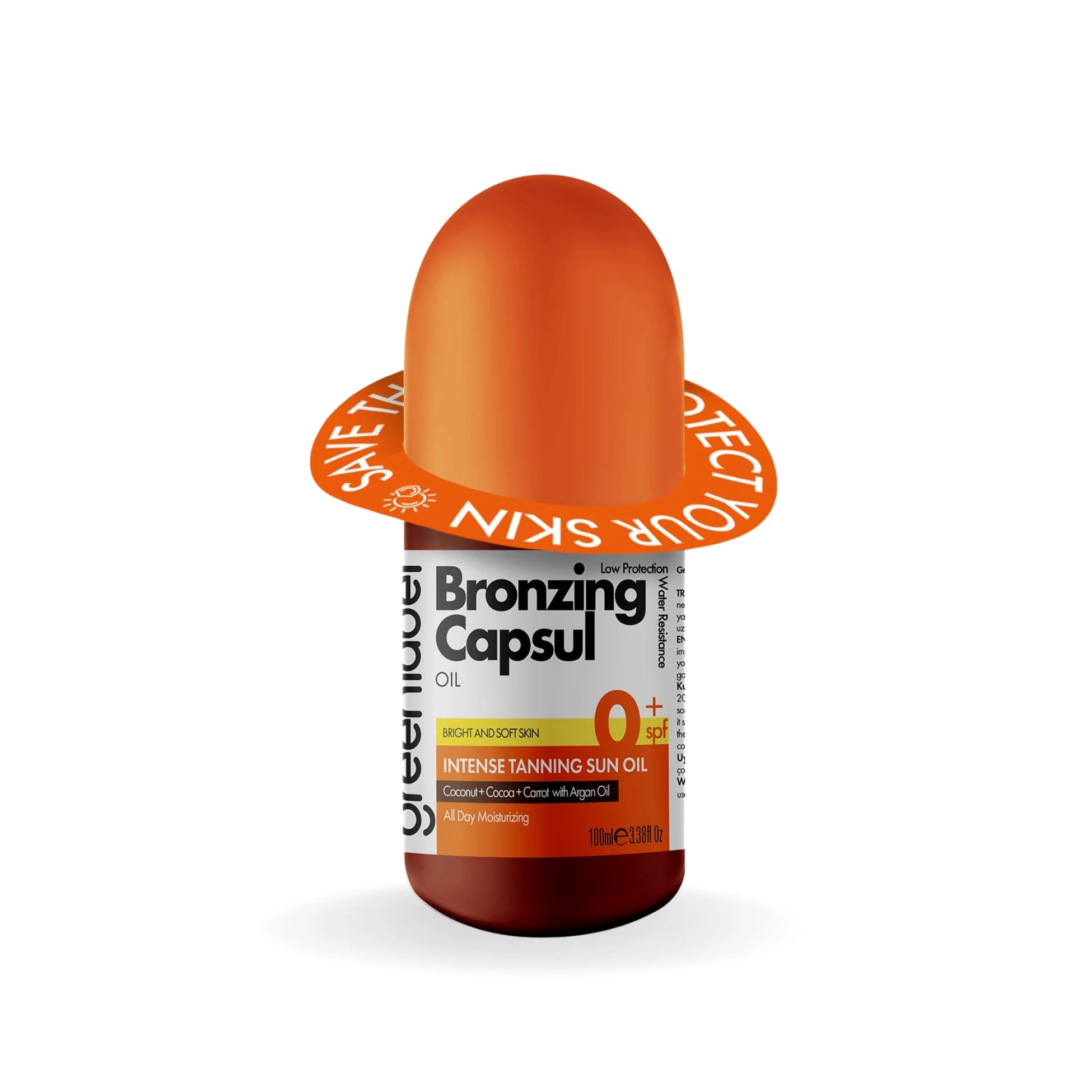 Natural Bronzing Capsule Oil with Carrot, Cocoa & Coconut Oil - 100ml for Sunless Tanning & Glowing Skin | Perfect for Face & Body Care, Summer Glow, Self-Tanning Routine
