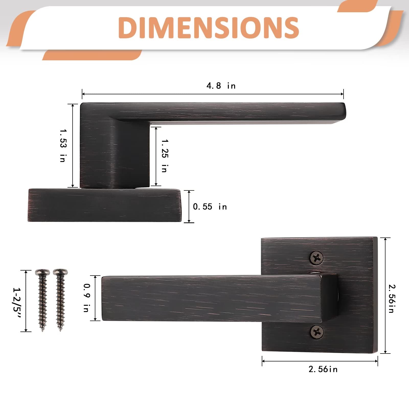 10 Pack Dummy Lever Door Handles - Slim Square Non-Turning Single Side Pull Only for Closet & French Doors - Oil Rubbed Bronze Finish - Modern Contemporary Design - Perfect for Half-Dummy Applications in Bedrooms, Bathrooms & Cabinets