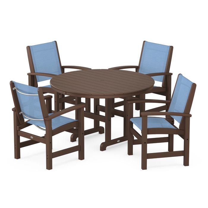 POLYWOOD Coastal 5-Piece Round Farmhouse Dining Set - Outdoor Patio Furniture for Backyard, Poolside & Beach House Dining