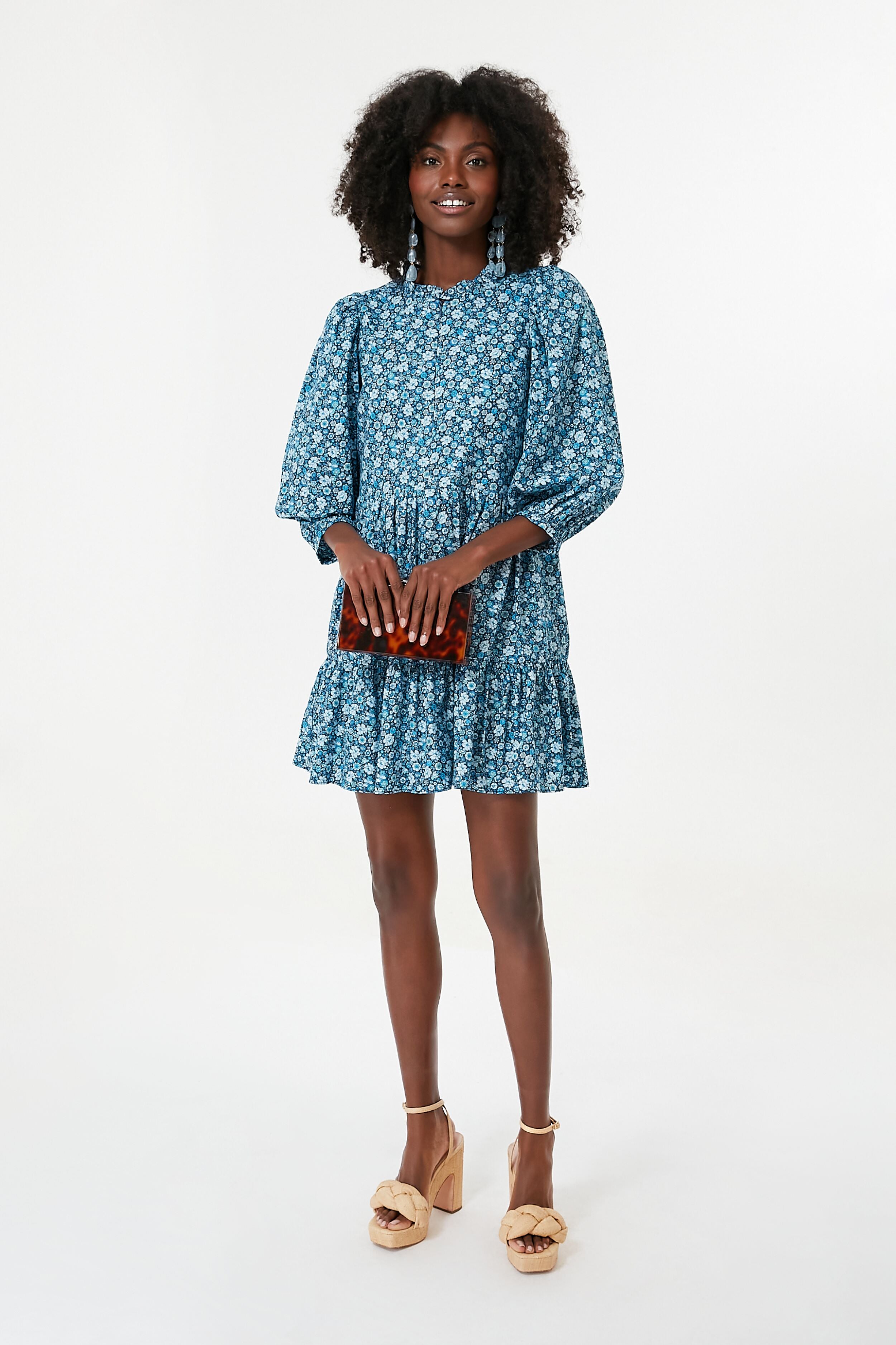 Blue Zip Front Floral Mini Dress - Stylish & Comfortable for Casual Outings, Parties & Date Nights