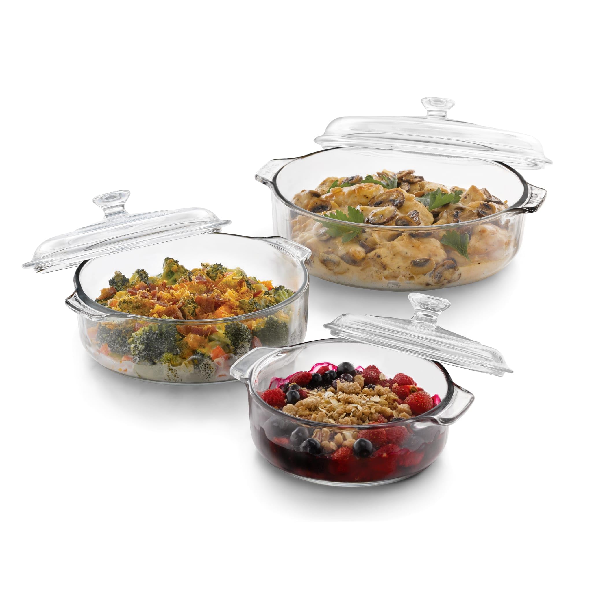 Libbey 56030 Baker's Basics 3-Piece Covered Casserole Set - Lead-Free Clear Glass Baking Dishes for Oven, Microwave & Fridge | Perfect for Casseroles, Lasagna, Meal Prep & Leftovers
