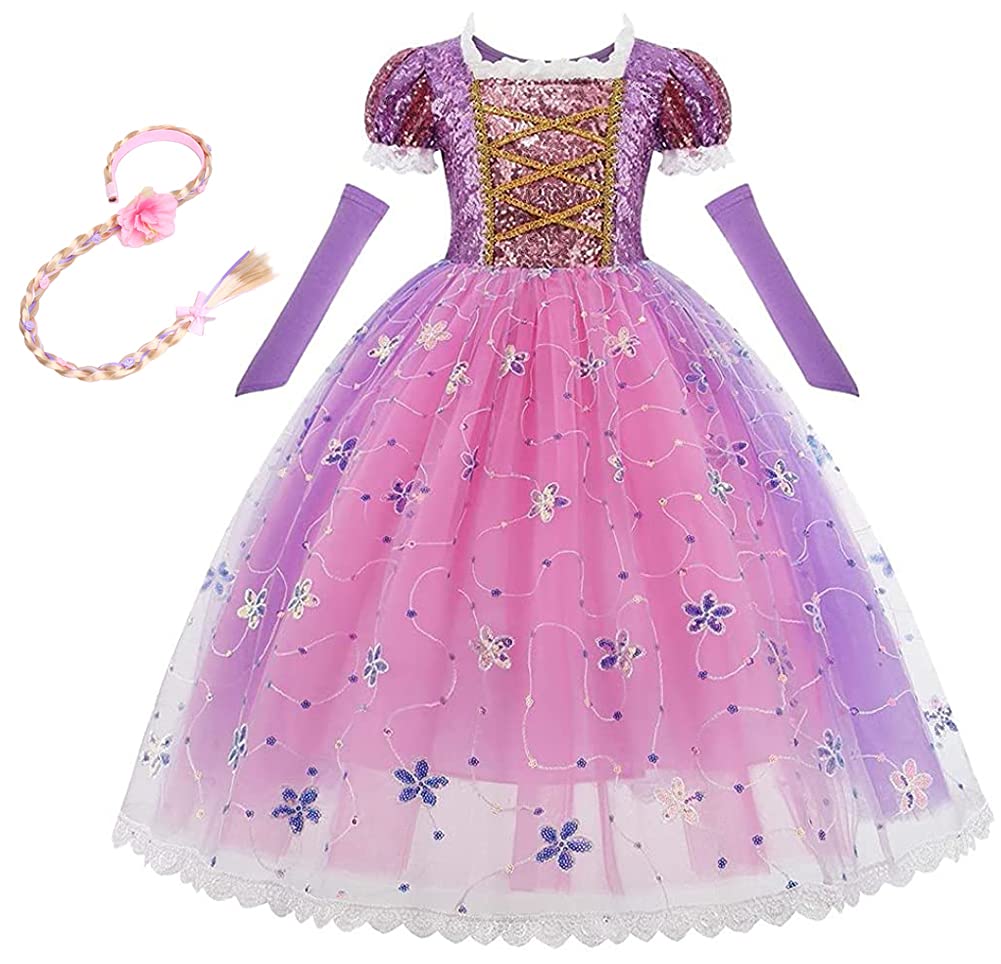 Sofia Princess Dress for Girls - Elegant Birthday, Halloween, Christmas Party Gown with Rapunzel Braid - Perfect for Pageants, Evening Events & Special Occasions