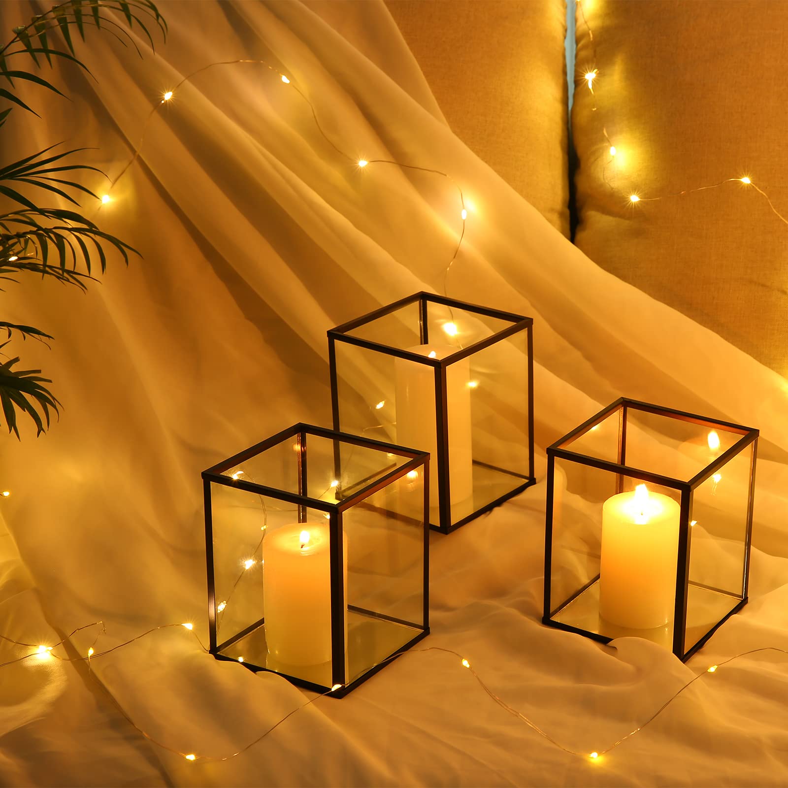 yshengood Hurricane Candle Holder Set - 6 Pack Black Glass Candle Holders for Home Decor, Wedding Centerpieces, and Romantic Dinner Ambiance