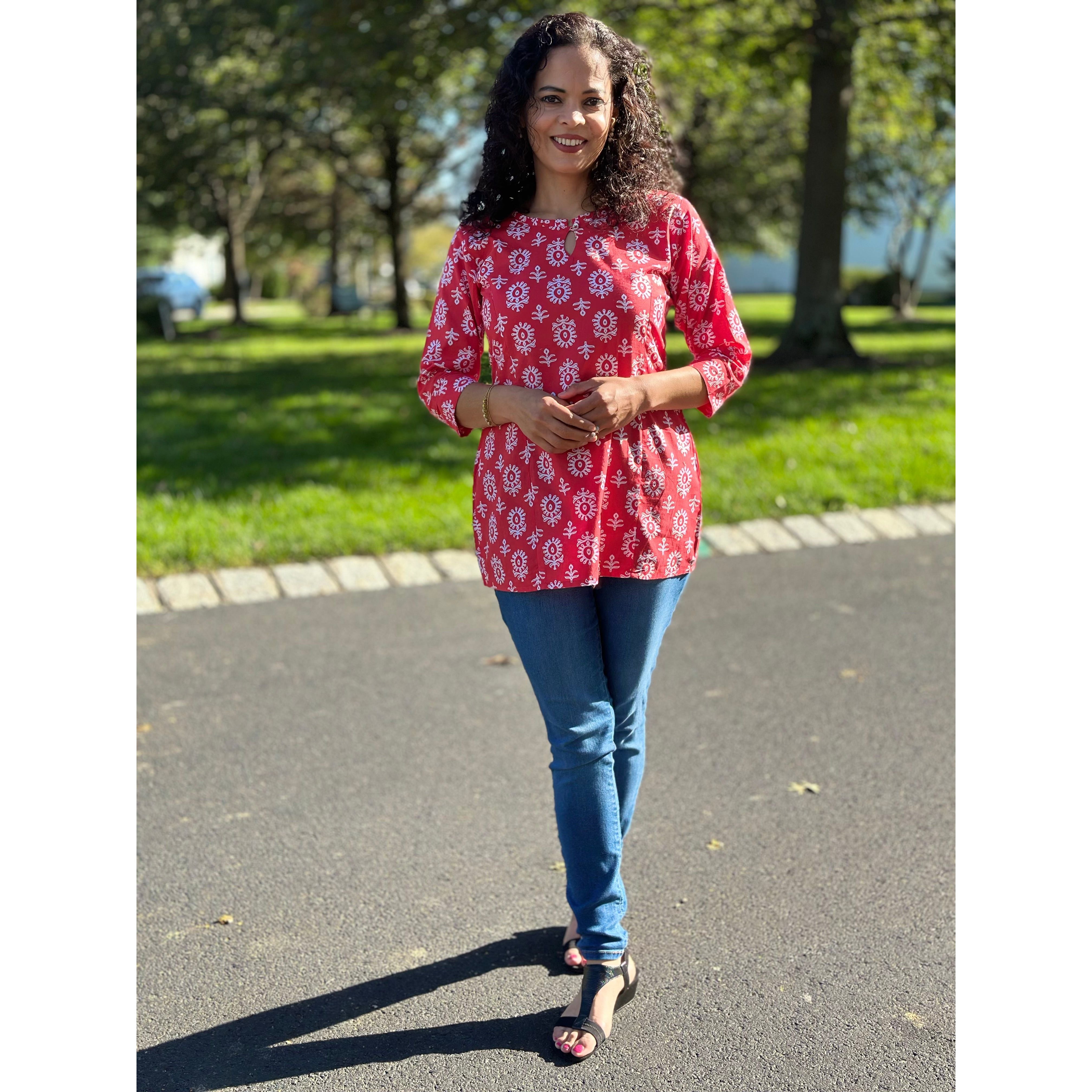 Stylish Batik Print Short Kurti for Women - Comfortable & Trendy Cotton Top for Casual Wear, Festivals & Summer Outfits