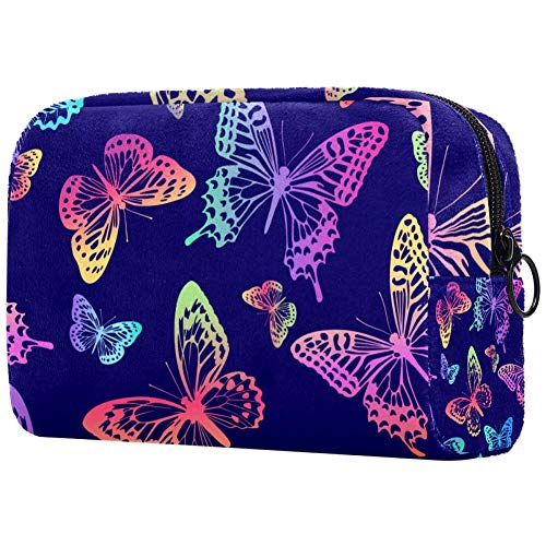 Rainbow Butterfly Printed Cosmetic Bag for Women Travel | Portable Makeup Pouch