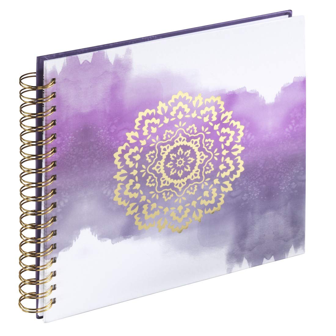 Hama Golden Watercolor Spiral Scrapbook Album - 50 White Pages (25 Sheets) for 100 Photos (10x15cm) - Purple Mandala Design - Perfect for Scrapbooking, Photo Albums, Wedding Memories & DIY Crafts