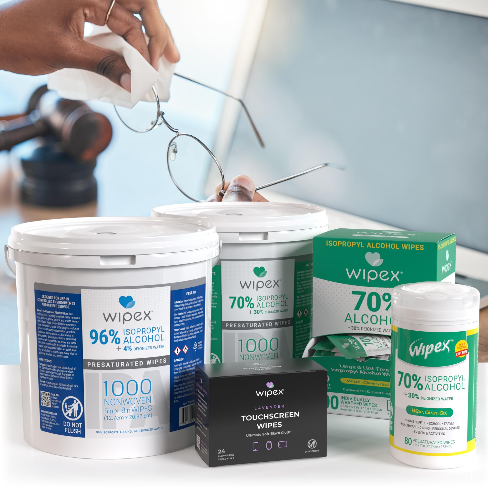 Wipex 70% Isopropyl Alcohol Wipes - Bulk Pack of 1000 Count (2 Packs) - Lint-Free SMS Cloth for Electronics, Screens & Tech Cleaning - Ideal for Home, Office & School Sanitization - Perfect for Phones, Keyboards, Glasses & Medical Equipment Disinfection