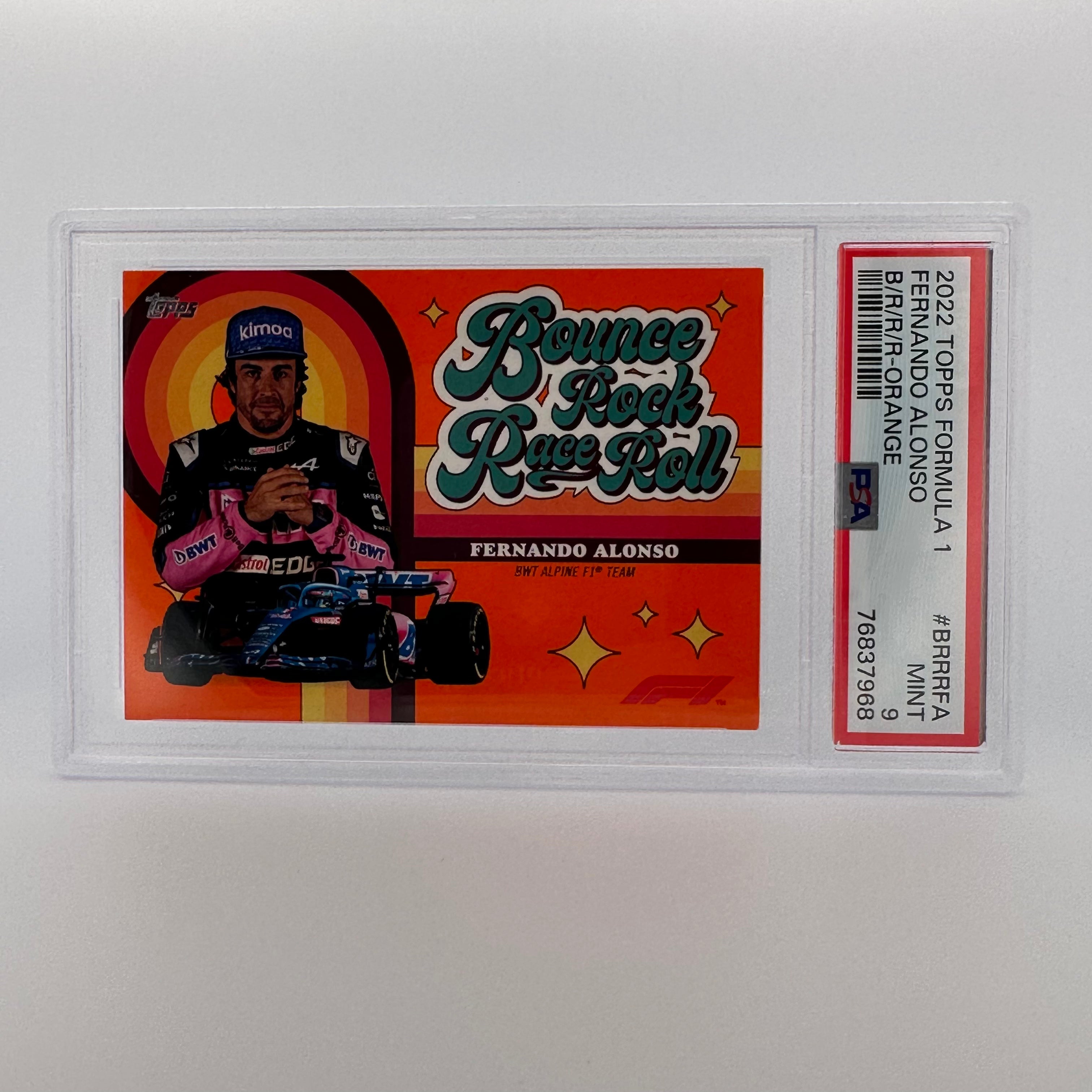 PSA 9 Graded 20/25 Fernando Alonso #BRRRFA Bounce Rock Race Roll Orange - Rare Collectible Trading Card for Racing Fans & Sports Memorabilia Collectors