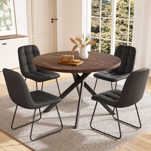 Walnut Table+4 U-shaped Black Chairs