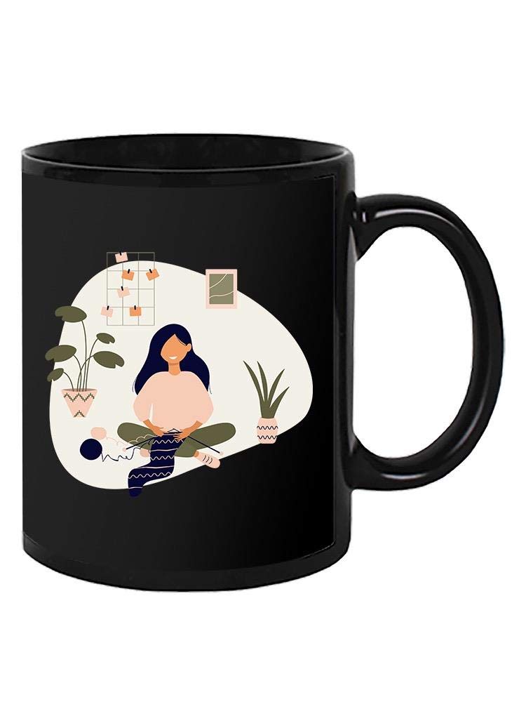 Smartprints Happily Knitting Coffee Mug - Funny Unisex Ceramic Cup for Tea & Coffee Lovers - Perfect Gift for Knitters & Crafters - Great for Home, Office & Gifts