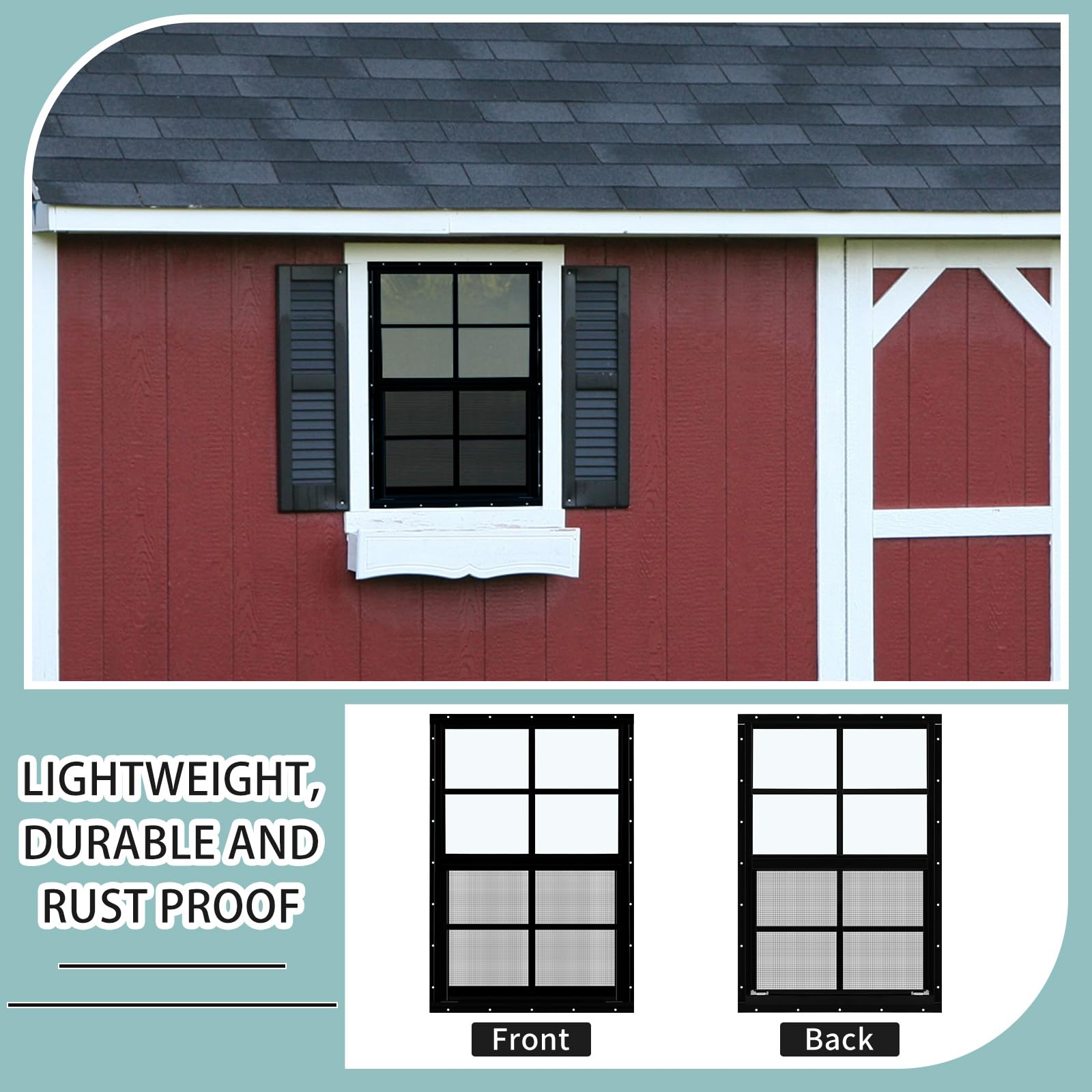 Tandefio 2 Pack 18x27 Inch Black Flush Mount Shed Windows with Tempered Glass & Screen - Vertical Sliding Windows with Hardware for Chicken Coops, Barns, Sheds & Outdoor Buildings - Weatherproof & Durable Design for Farmhouse, Backyard & Garden Use