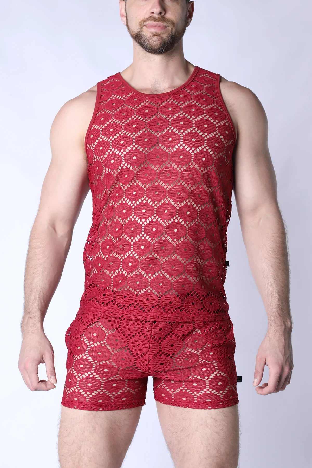 Timoteo Palermo Mesh Crochet Tank Top - Burgundy Red Women's Summer Fashion for Beach, Vacation & Casual Outfits