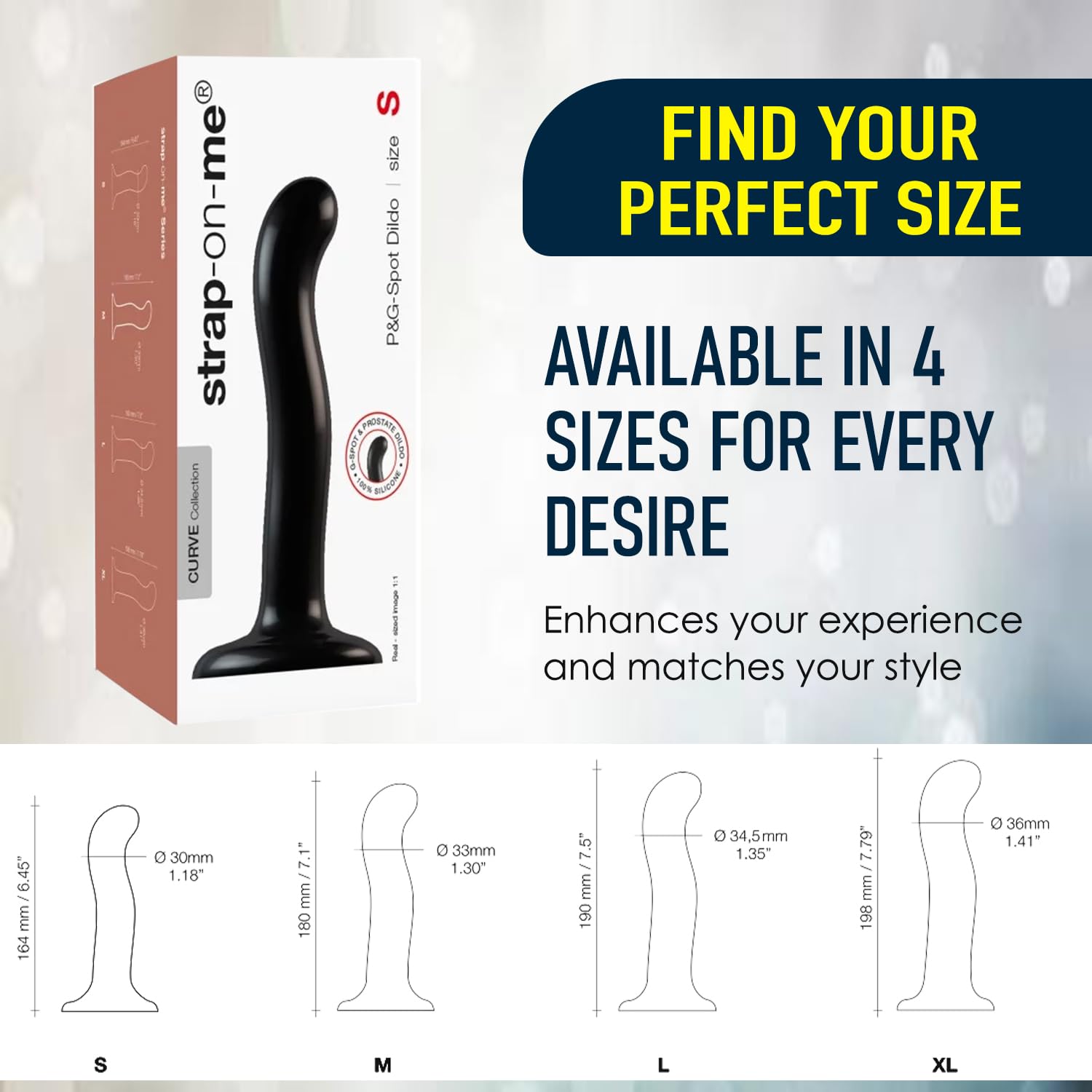 Strap-On-Me P&G SPOT Dildo - Ergonomic G-Spot & P-Spot Stimulator - Soft Silicone Sex Toy for Enhanced Pleasure - Smooth Design for Comfortable Solo & Couple Play - Perfect for Sensual Massage & Intimate Exploration (Black, Small Size)