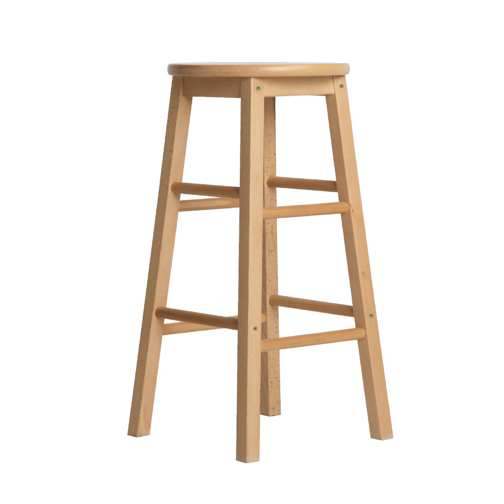 2 Pack Wooden Bar Stools with Round Seats - Natural Finish for Kitchen, Dining Room, or Home Bar Decor