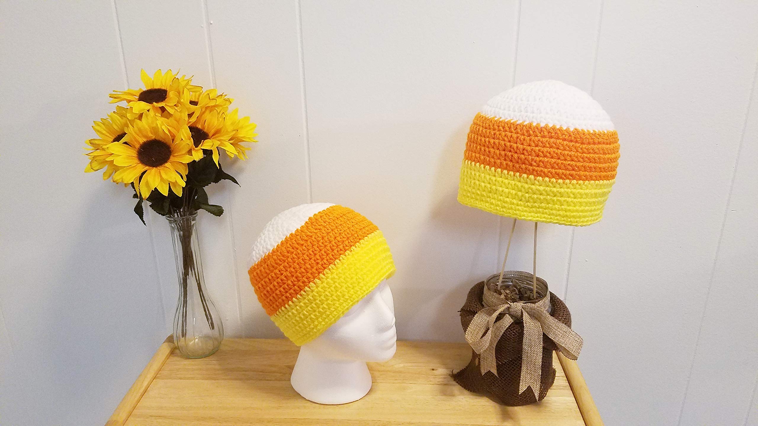 Handmade Candy Corn Crochet Beanie - Warm Winter Knit Hat for Adults & Teens | USA Made | Perfect for Halloween, Fall & Winter Fashion