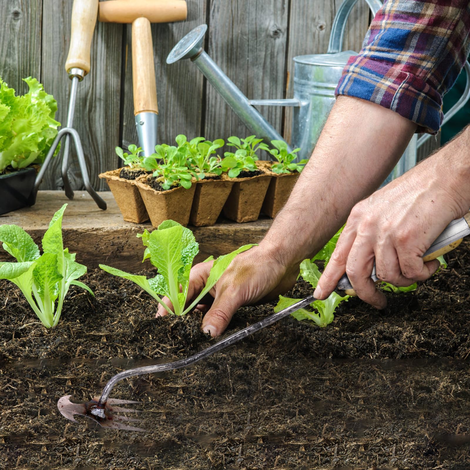 4-Tine Stainless Steel Hand Weeder Tool - Dual Purpose Garden & Yard Weed Puller for Efficient Weed Removal - Perfect for Lawn Care, Flower Beds, and Vegetable Gardens