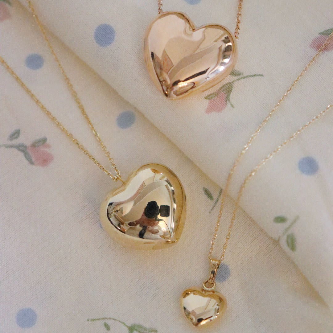 14K Yellow Gold Puffed Heart Pendant Necklace for Women - Elegant Valentine's Day Gift, Anniversary Jewelry for Her - Perfect for Romantic Dates & Special Occasions
