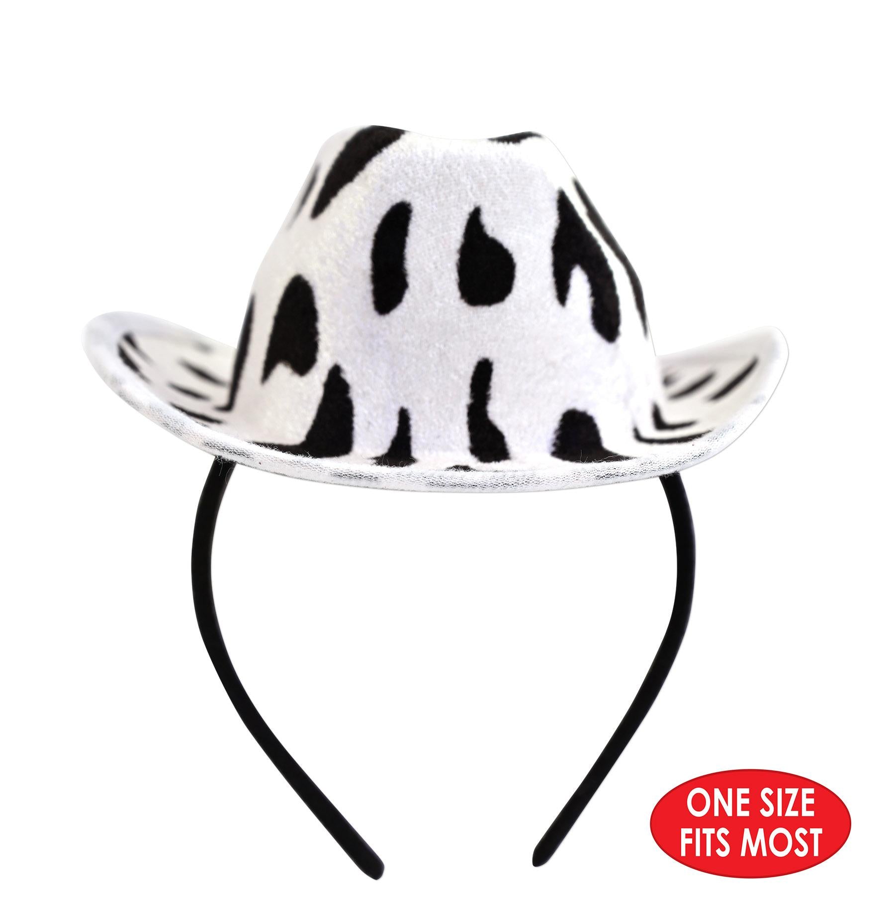 12 Pack Cow Print Cowboy Hat Headbands - Western Party Favors for Cowgirl Birthday, Rodeo Theme Party & Country Music Festival Accessories