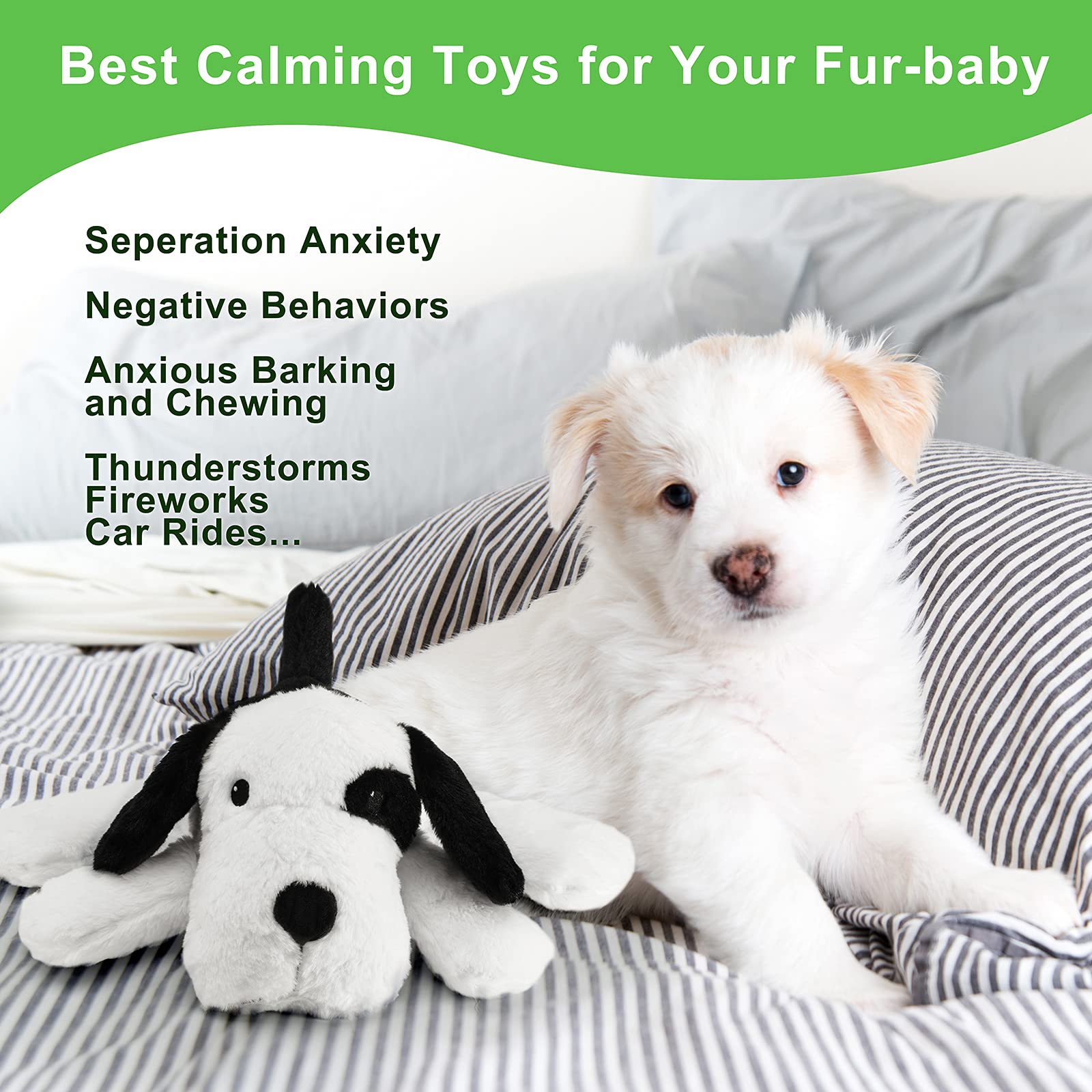 Heartbeat Stuffed Animal Toy for Dogs - Warm Heat & Calming Puppy Anxiety Relief, Behavioral Training Aid, Sleep Soother & Cuddle Comfort - Black & White - Perfect for Anxious Pets, Crate Training & Bedtime Comfort