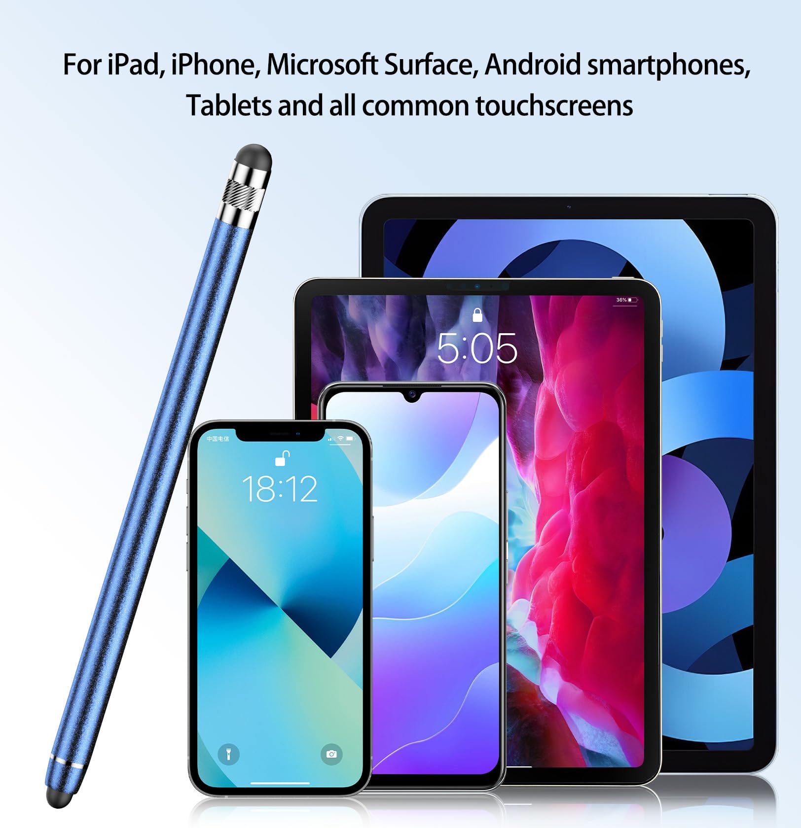 6 Pack Stylus Pens for iPad, iPhone, Android & Touchscreen Devices - Black/Silver/Purple/Green/Blue/Rose Gold - Perfect for Drawing, Note-Taking & Digital Signatures