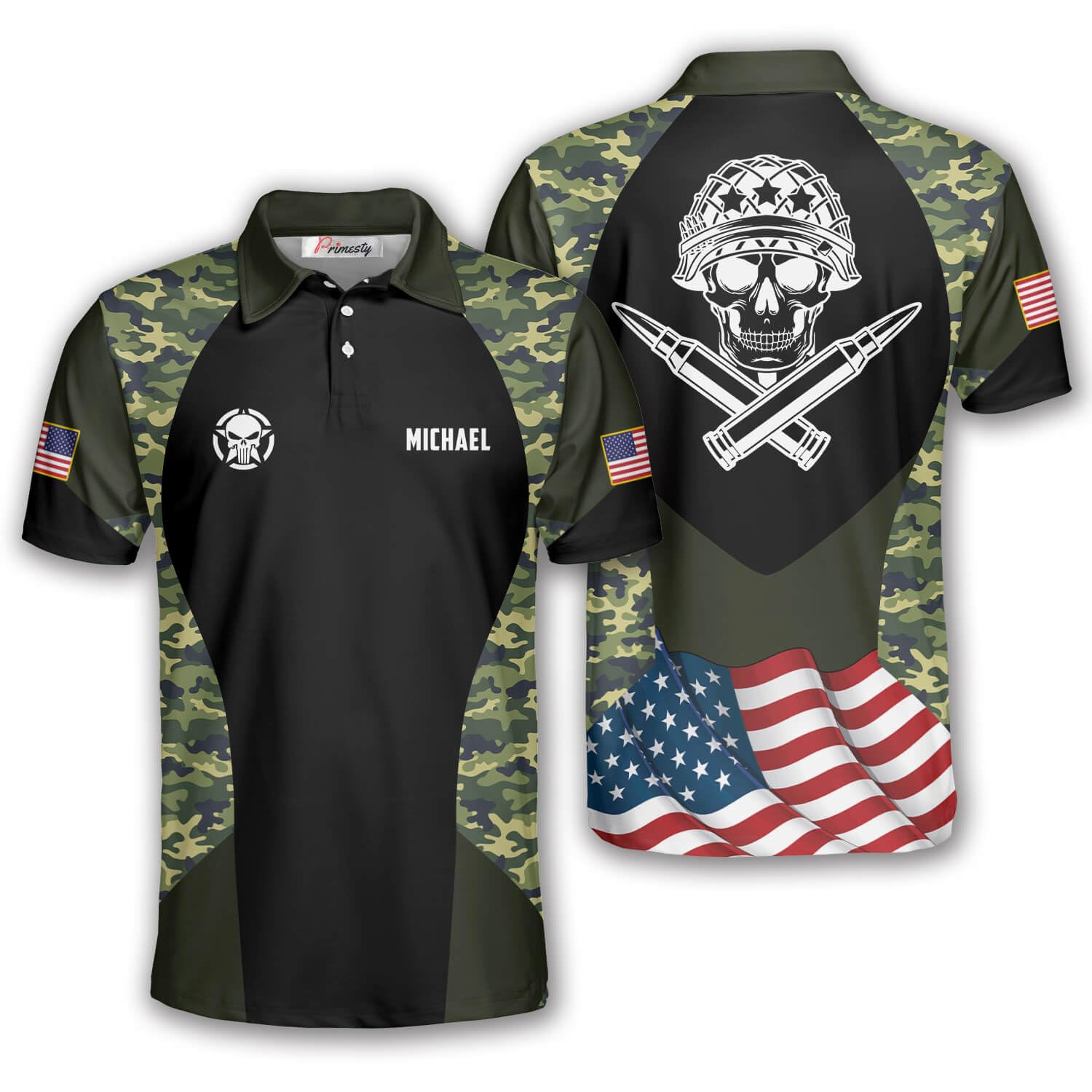 PRIMESTY Personalized Army Veteran Shirts for Men - Custom Name US Military Polo Shirts (Sizes S-5XL) | Military Apparel for Veterans Day, Memorial Day & Patriotic Events