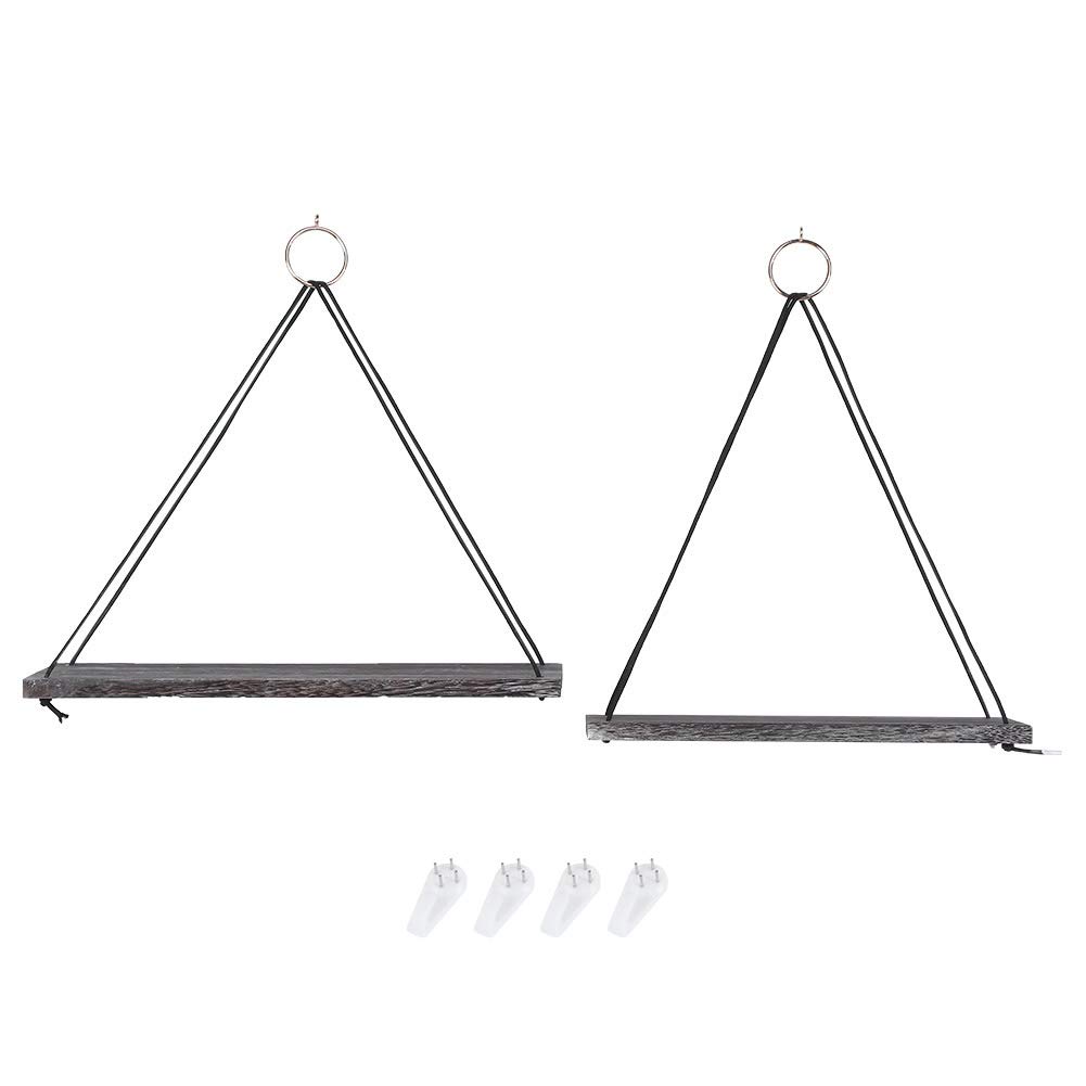 TOPINCN 2-Pack Antique Wood Wall Mounted Floating Shelves - Hanging Rope Shelf for Plants, Flower Pots & Home Decor - Rustic Storage Solution for Bedroom, Living Room & Bathroom | Perfect for Small Space Organization & Farmhouse Style Decor