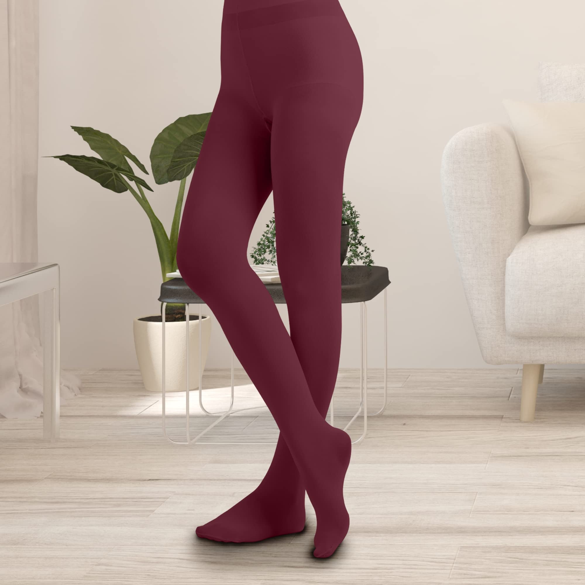 EMEM Women's Opaque Microfiber Footed Tights - Solid Color Leggings for Workout, Yoga & Everyday Wear