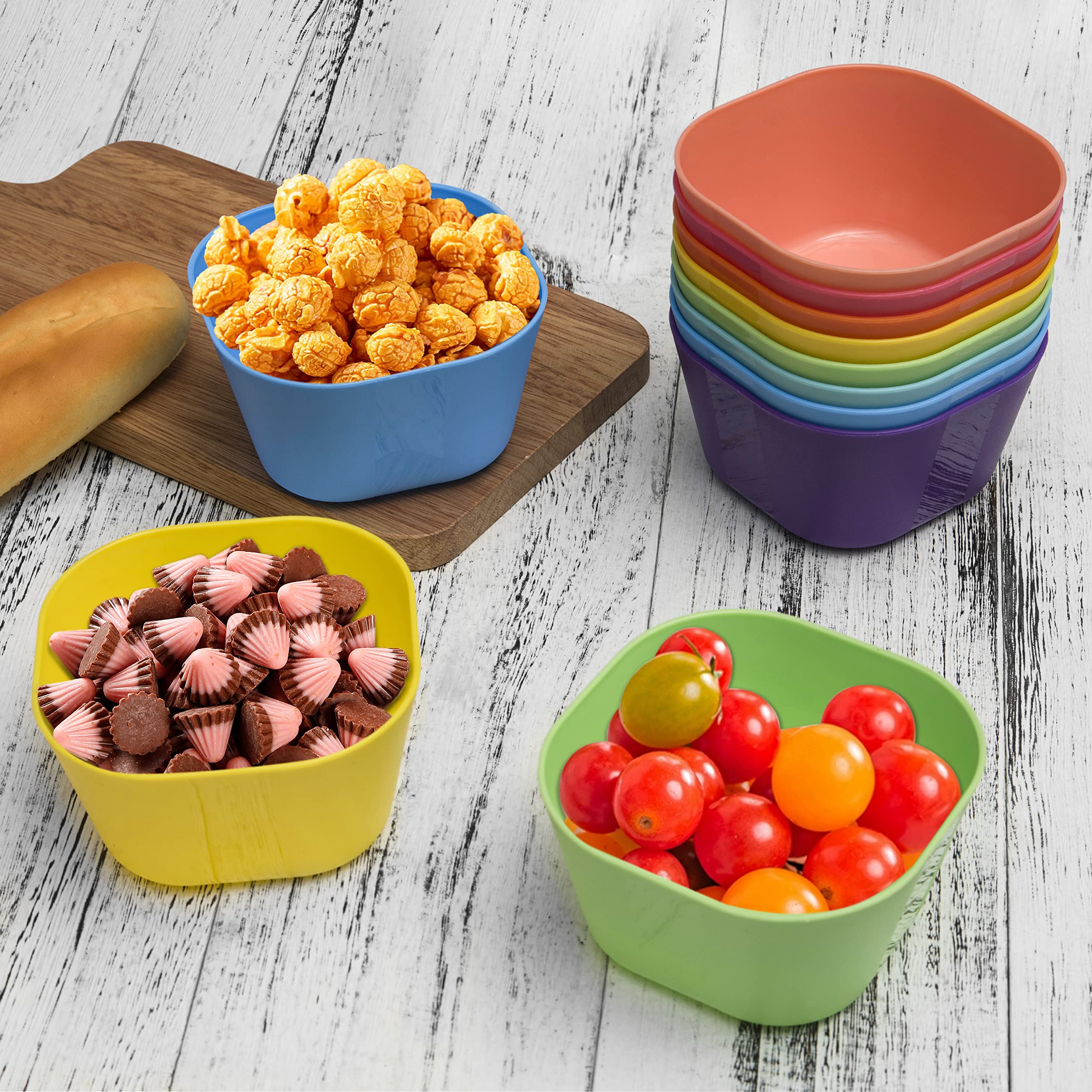Klickpick 15oz Kids Bowls Set of 16 - Colorful BPA-Free Microwave & Dishwasher Safe Toddler Bowls for Snacks, Cereal, Meals - 8 Vibrant Colors - Perfect for Daycare, School Lunches & Family Dining