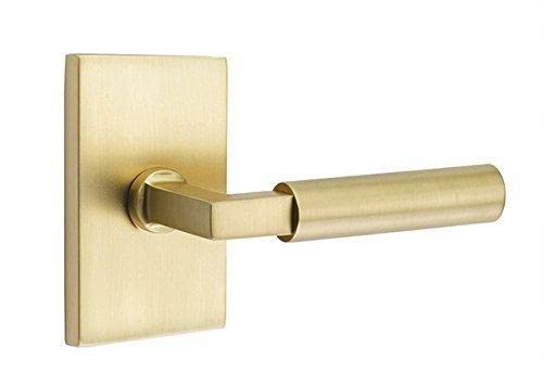 Emtek Privacy Door Lever Set - Modern Rectangle Rosette Design - Left Hand Hercules Lever in Polished Chrome - Perfect for Bedroom & Bathroom Privacy Locks