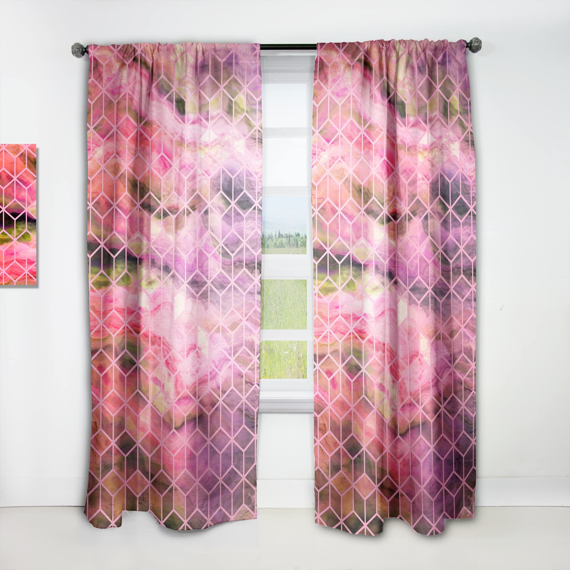 DesignQ Pink Cubes Marble Pattern Thermal Insulated Curtains - Single Panel 52x84 Inches - Elegant Window Drapes for Bedroom & Living Room - Perfect for Home Decor & Light Blocking