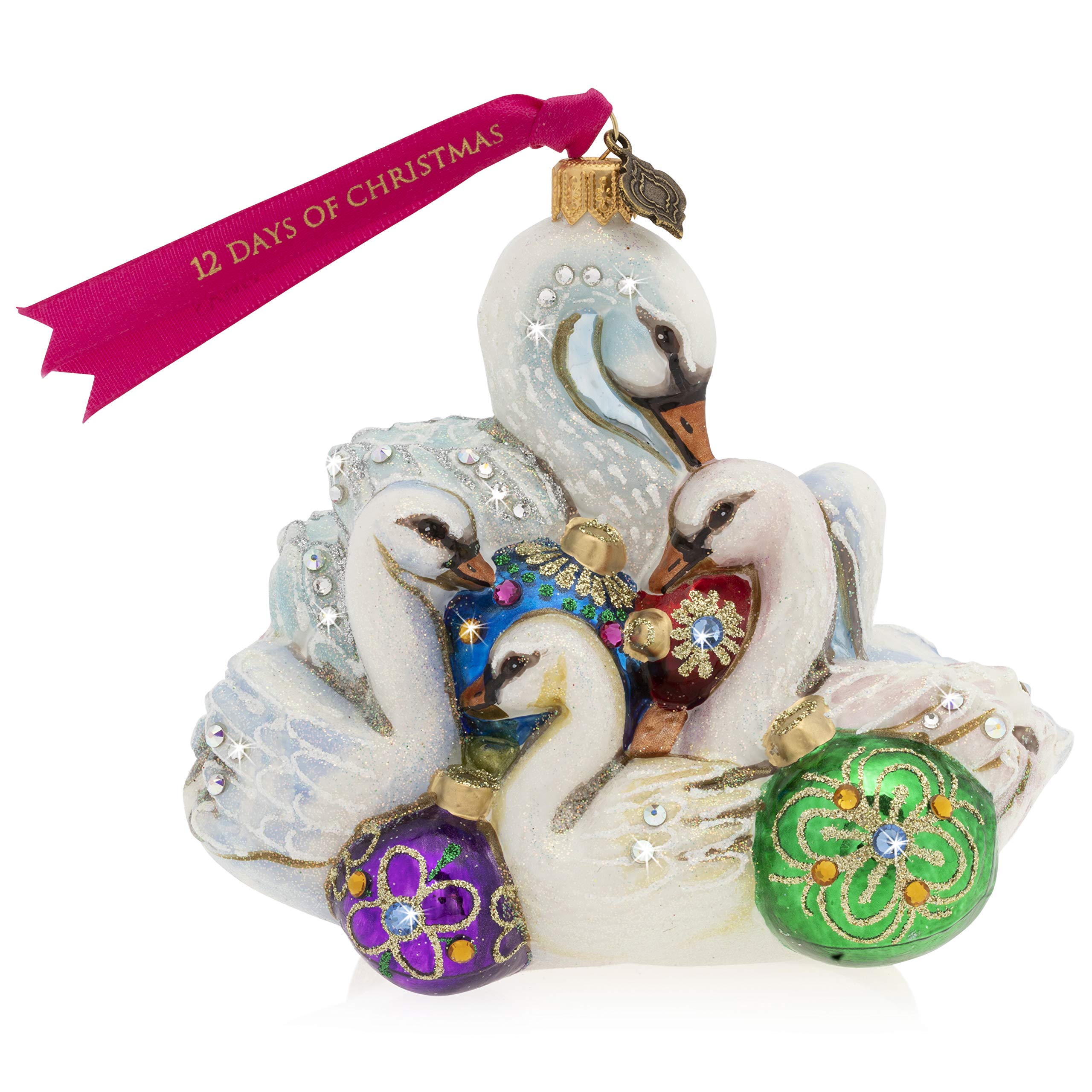 Jay Strongwater Seven Swans Glass Christmas Ornament - Elegant Holiday Tree Decor for Home, Gift & Collectible