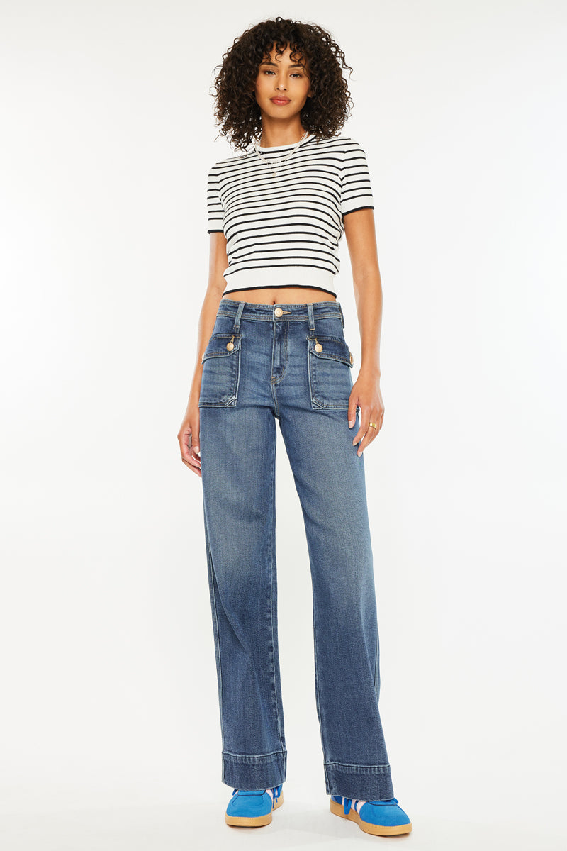 Luka High Rise Wide Leg Jeans for Women - Stretchy Comfort Denim Pants, Trendy Flared Trousers for Casual & Office Wear | Perfect for Everyday Outfits, Date Nights & Work Attire