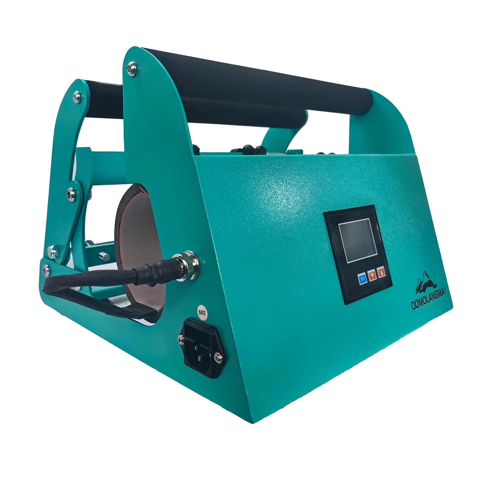 QOMOLANGMA 500W Heat Press Machine for 40oz Tumblers & Car Cups - 110V, 0-482°F (0-250°C) Temperature Control, 0-999 Sec Timer - Perfect for Personalized Gifts, DIY Crafts & Small Business Customization (Turquoise Metal)